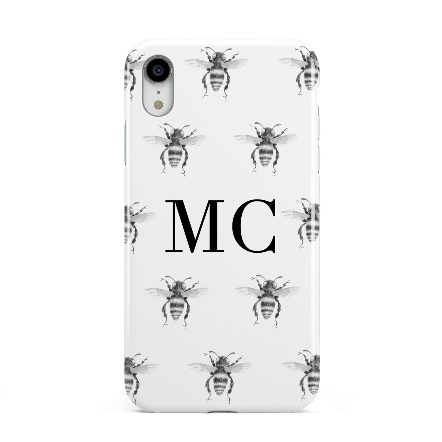 Monochrome Bees with Monogram Apple iPhone XR White 3D Tough Case