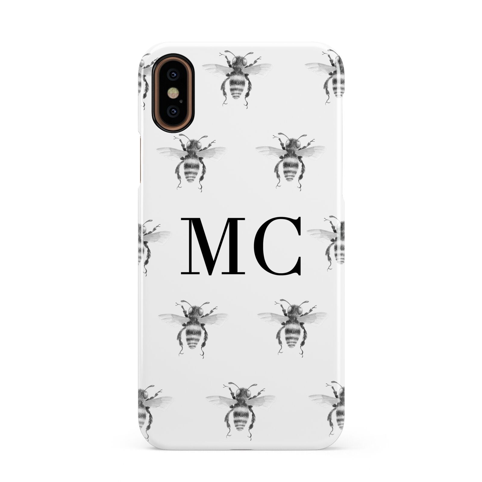 Monochrome Bees with Monogram Apple iPhone XS 3D Snap Case