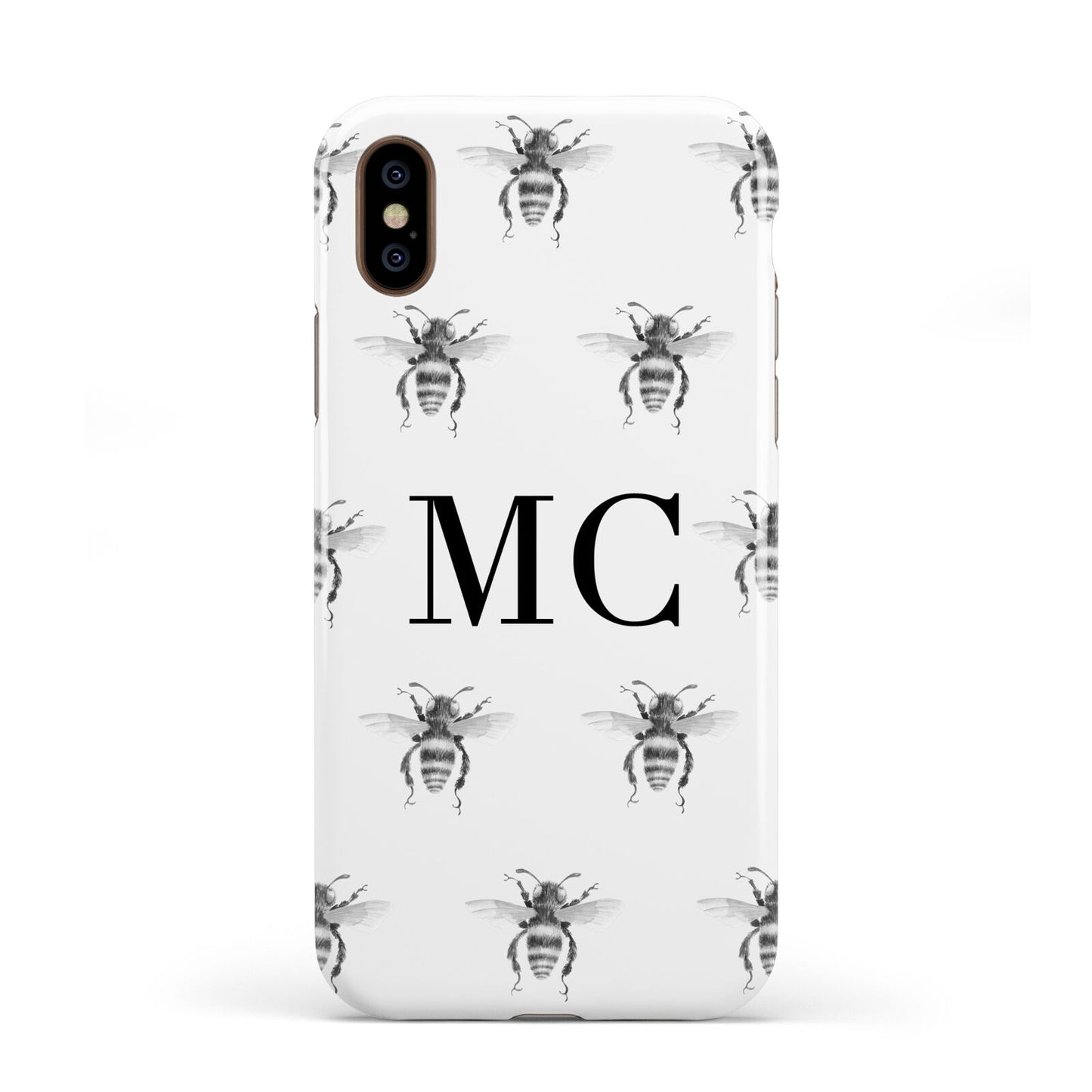 Monochrome Bees with Monogram Apple iPhone XS 3D Tough