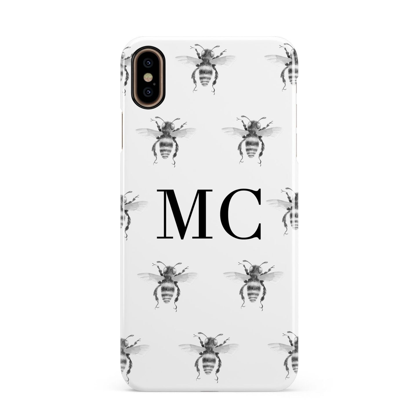 Monochrome Bees with Monogram Apple iPhone Xs Max 3D Snap Case