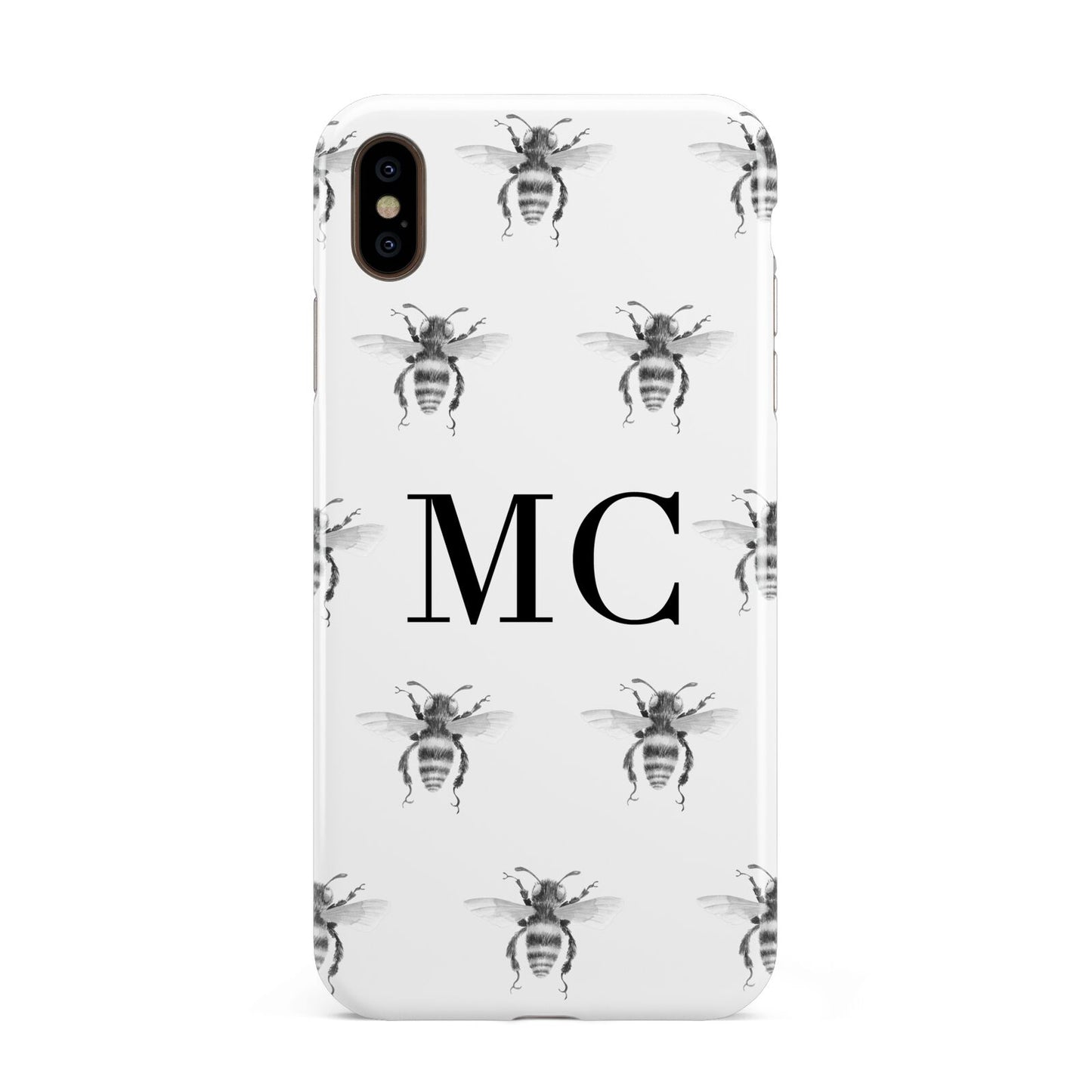 Monochrome Bees with Monogram Apple iPhone Xs Max 3D Tough Case