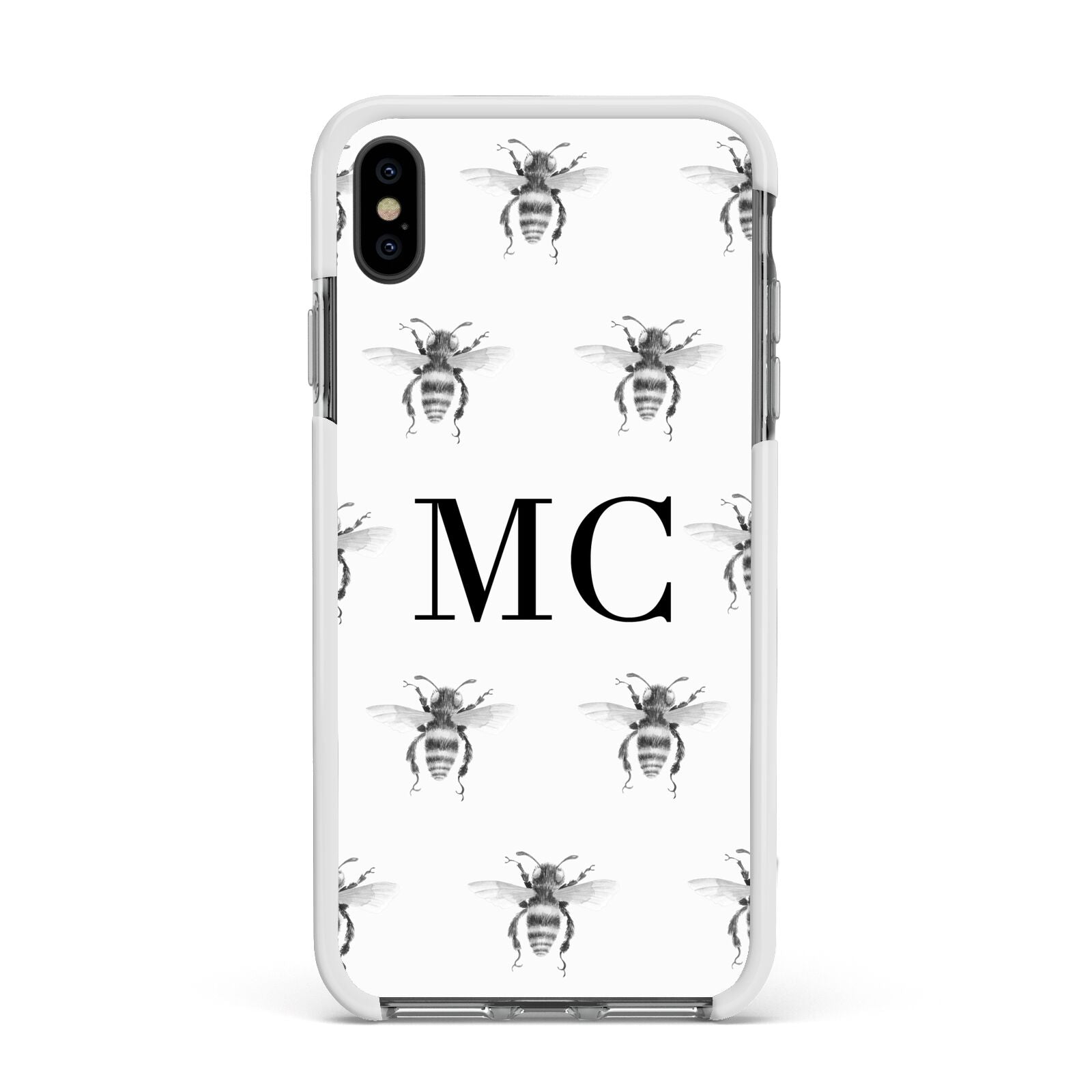 Monochrome Bees with Monogram Apple iPhone Xs Max Impact Case White Edge on Black Phone