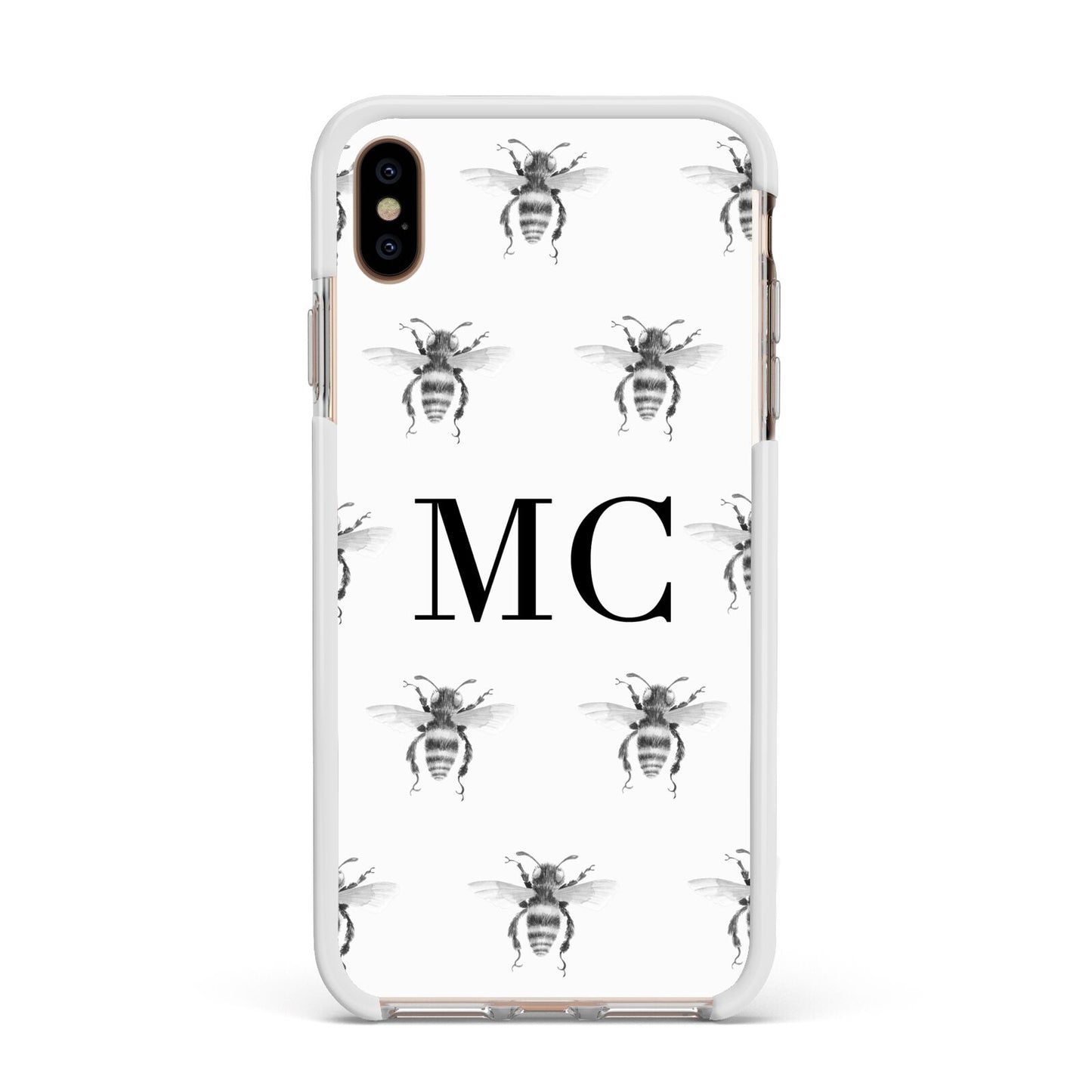 Monochrome Bees with Monogram Apple iPhone Xs Max Impact Case White Edge on Gold Phone