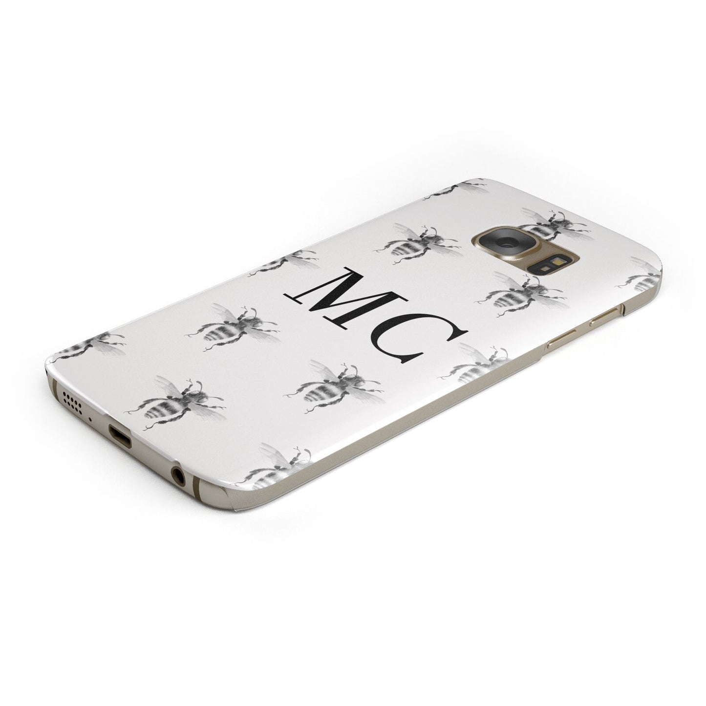 Monochrome Bees with Monogram Protective Samsung Galaxy Case Angled Image