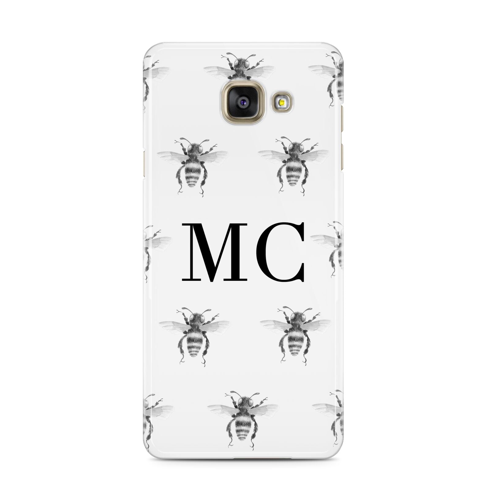 Monochrome Bees with Monogram Samsung Galaxy A3 2016 Case on gold phone