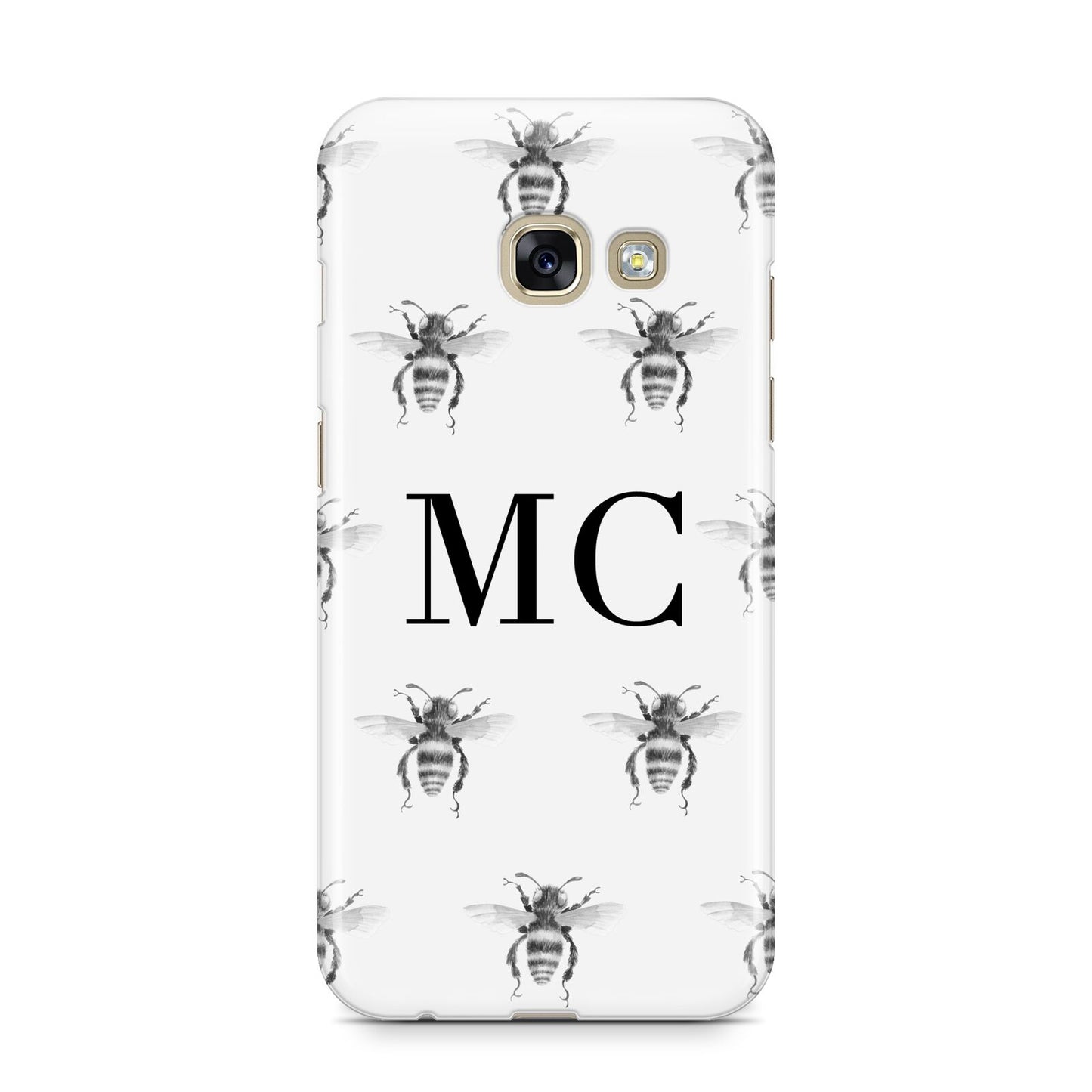 Monochrome Bees with Monogram Samsung Galaxy A3 2017 Case on gold phone