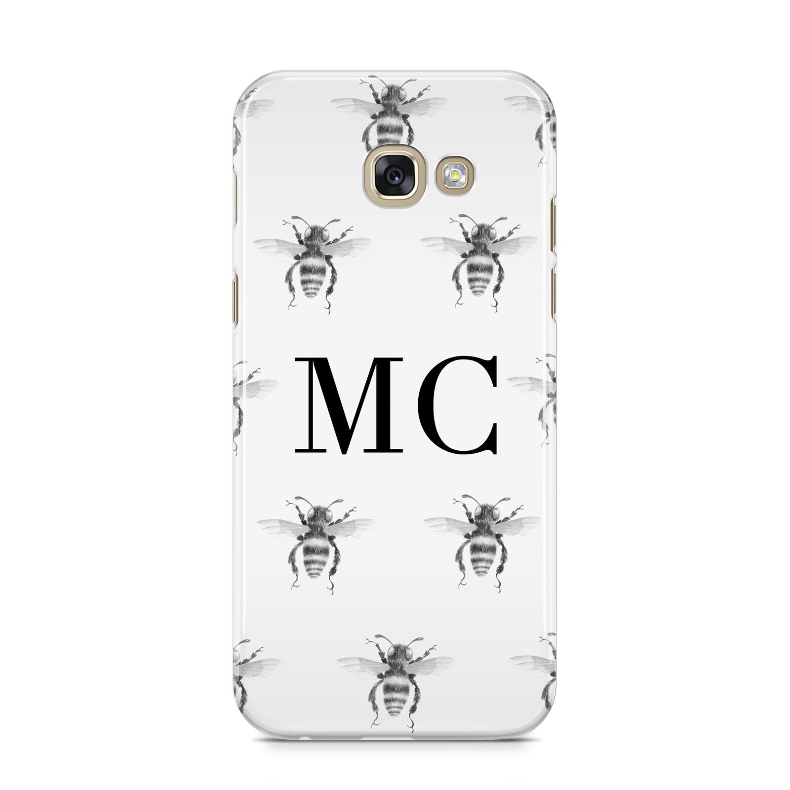 Monochrome Bees with Monogram Samsung Galaxy A5 2017 Case on gold phone