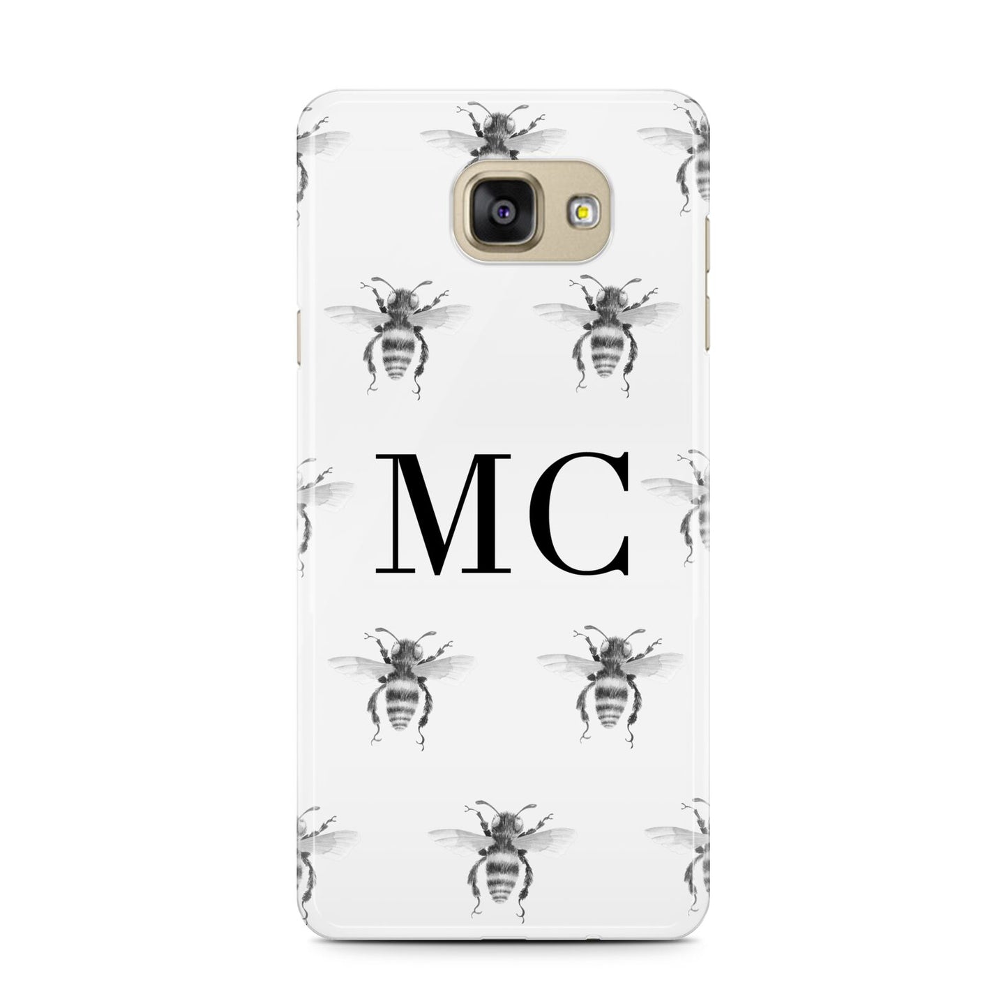 Monochrome Bees with Monogram Samsung Galaxy A7 2016 Case on gold phone