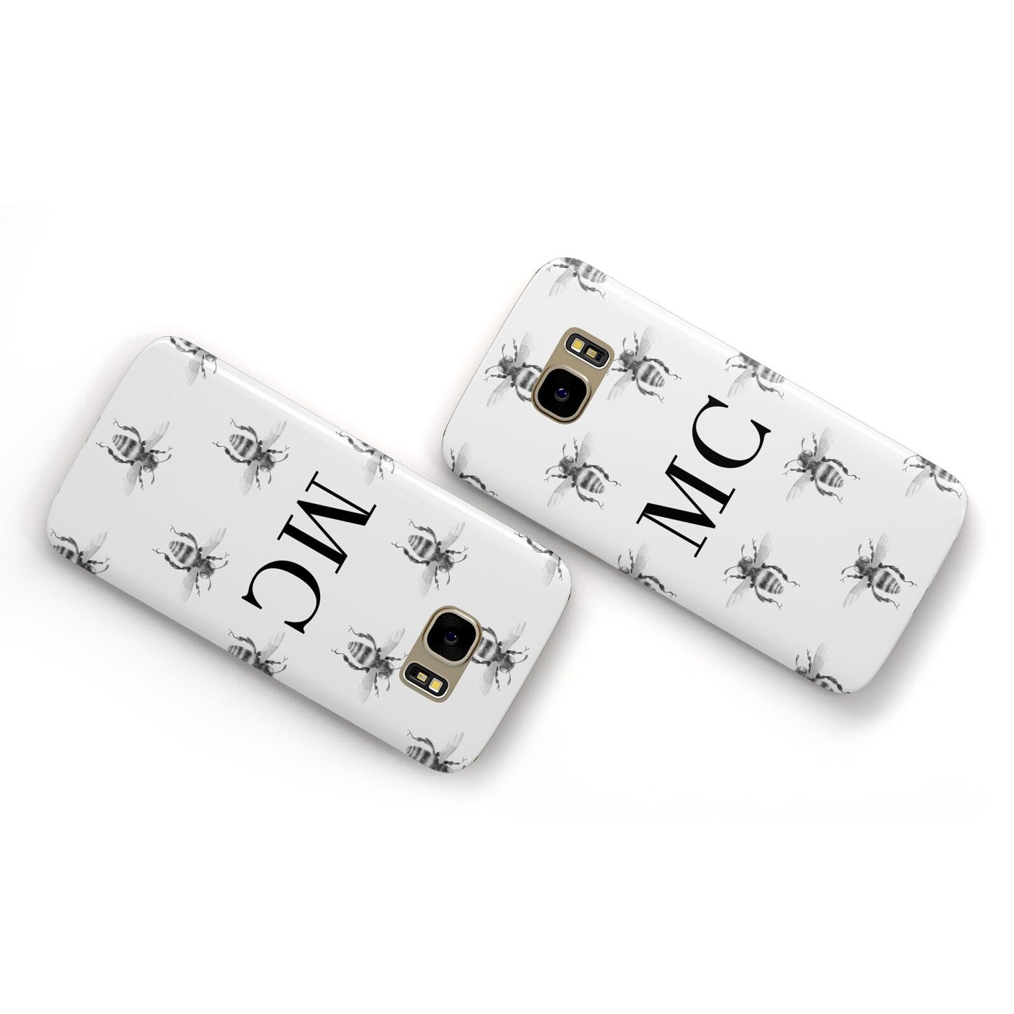 Monochrome Bees with Monogram Samsung Galaxy Case Flat Overview