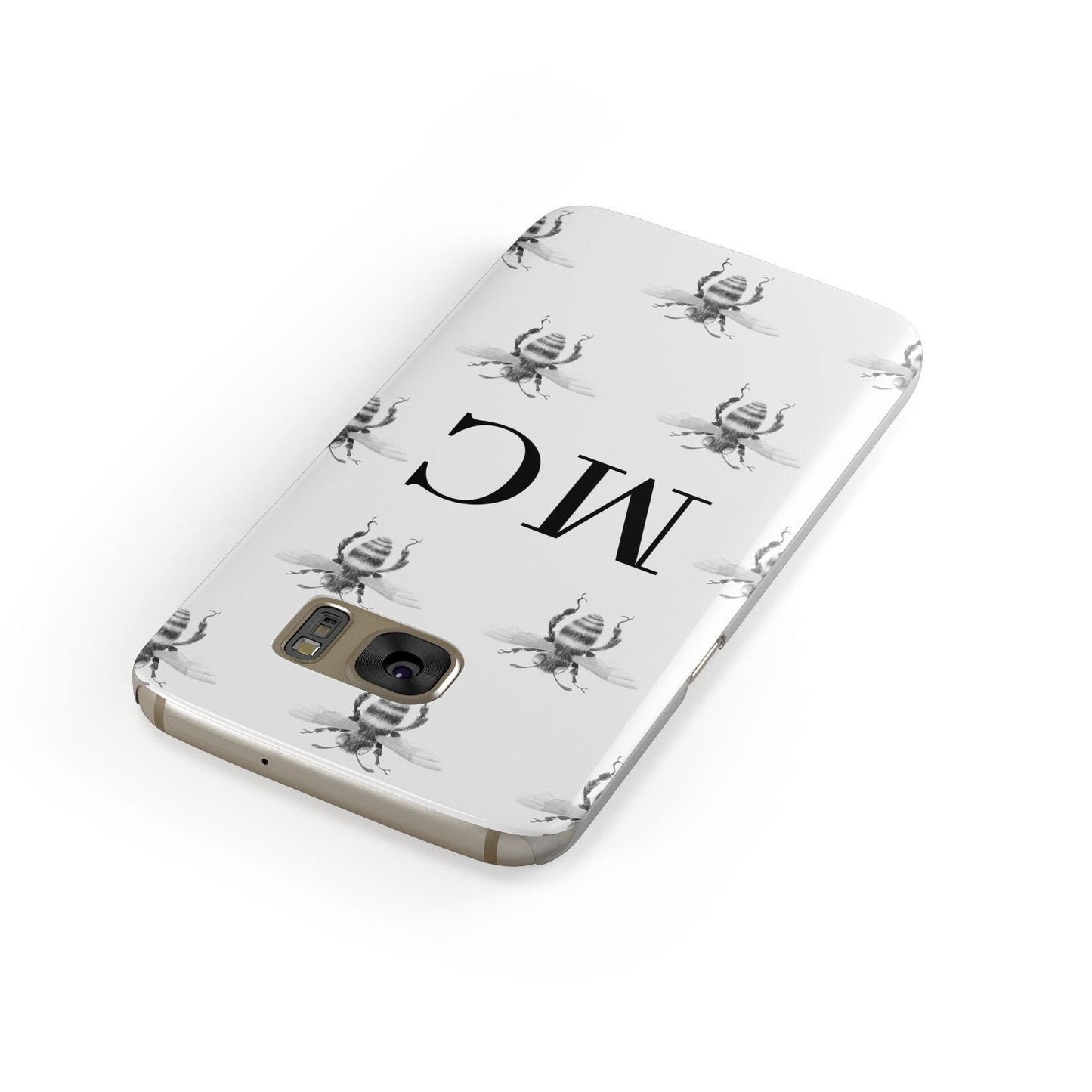 Monochrome Bees with Monogram Samsung Galaxy Case Front Close Up