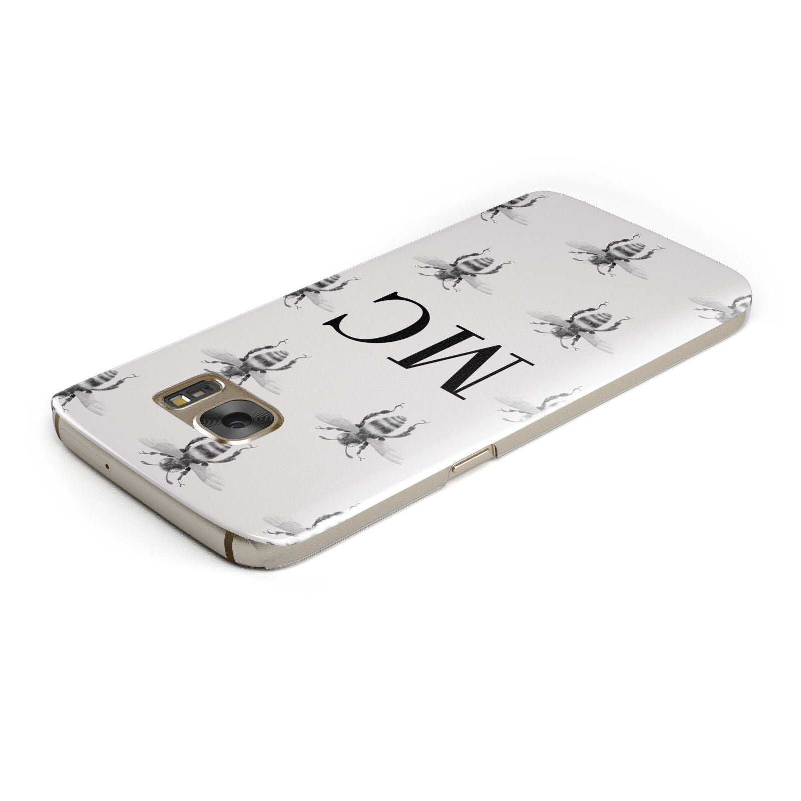 Monochrome Bees with Monogram Samsung Galaxy Case Top Cutout