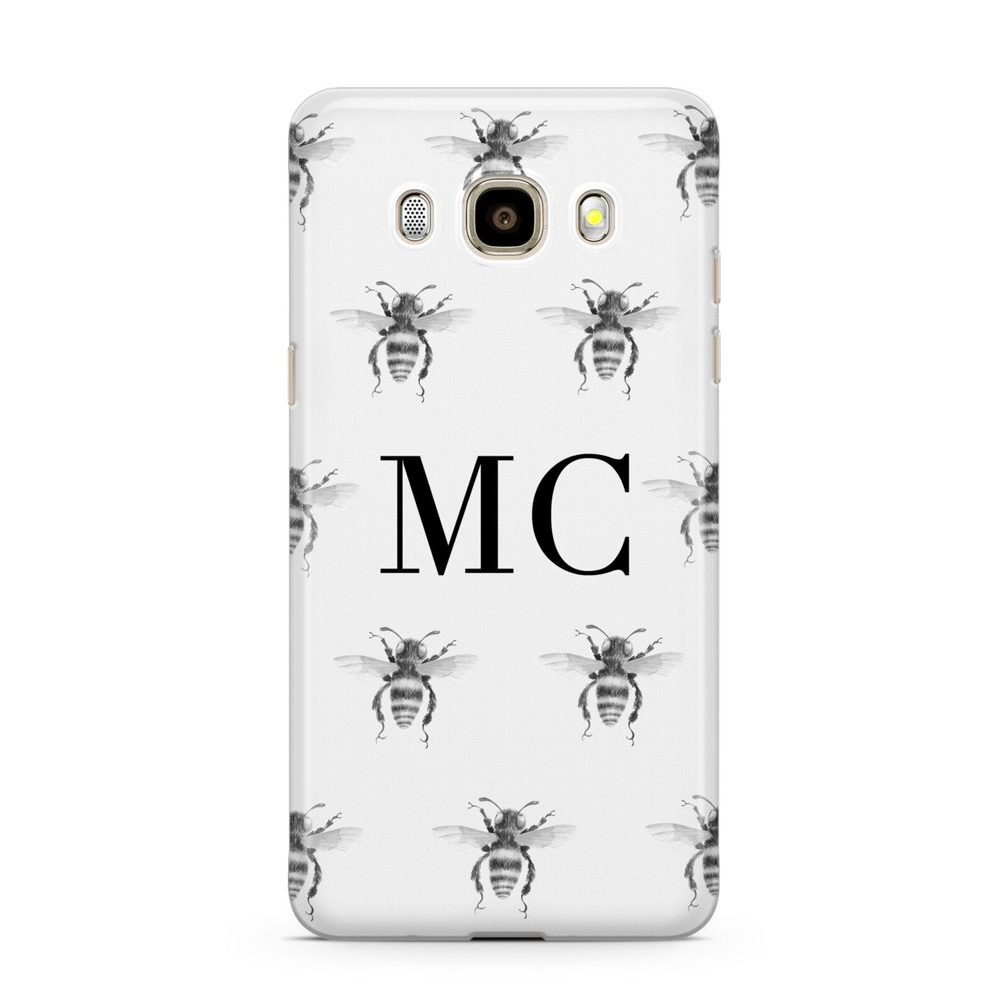 Monochrome Bees with Monogram Samsung Galaxy J7 2016 Case on gold phone