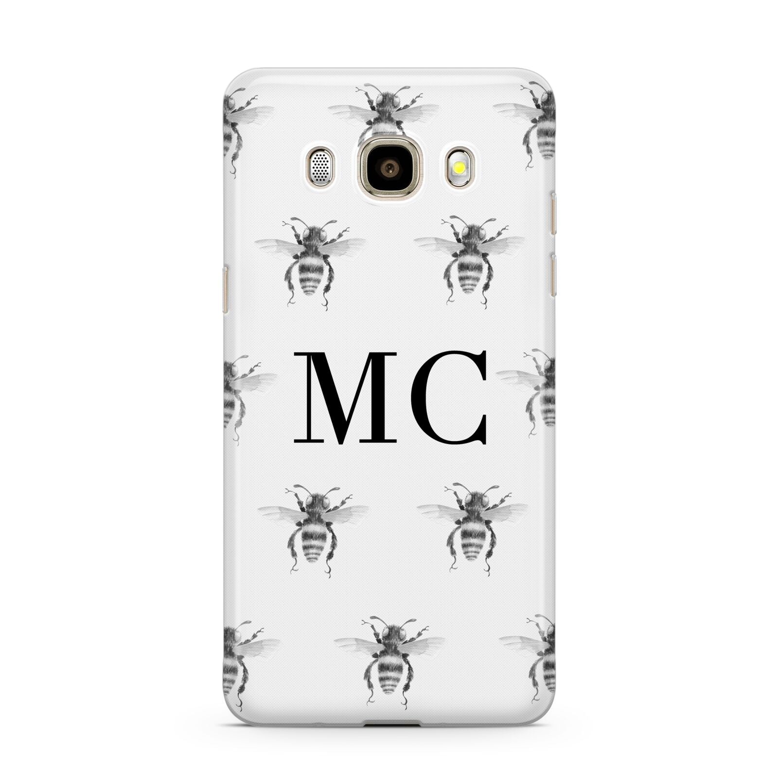 Monochrome Bees with Monogram Samsung Galaxy J7 2016 Case on gold phone