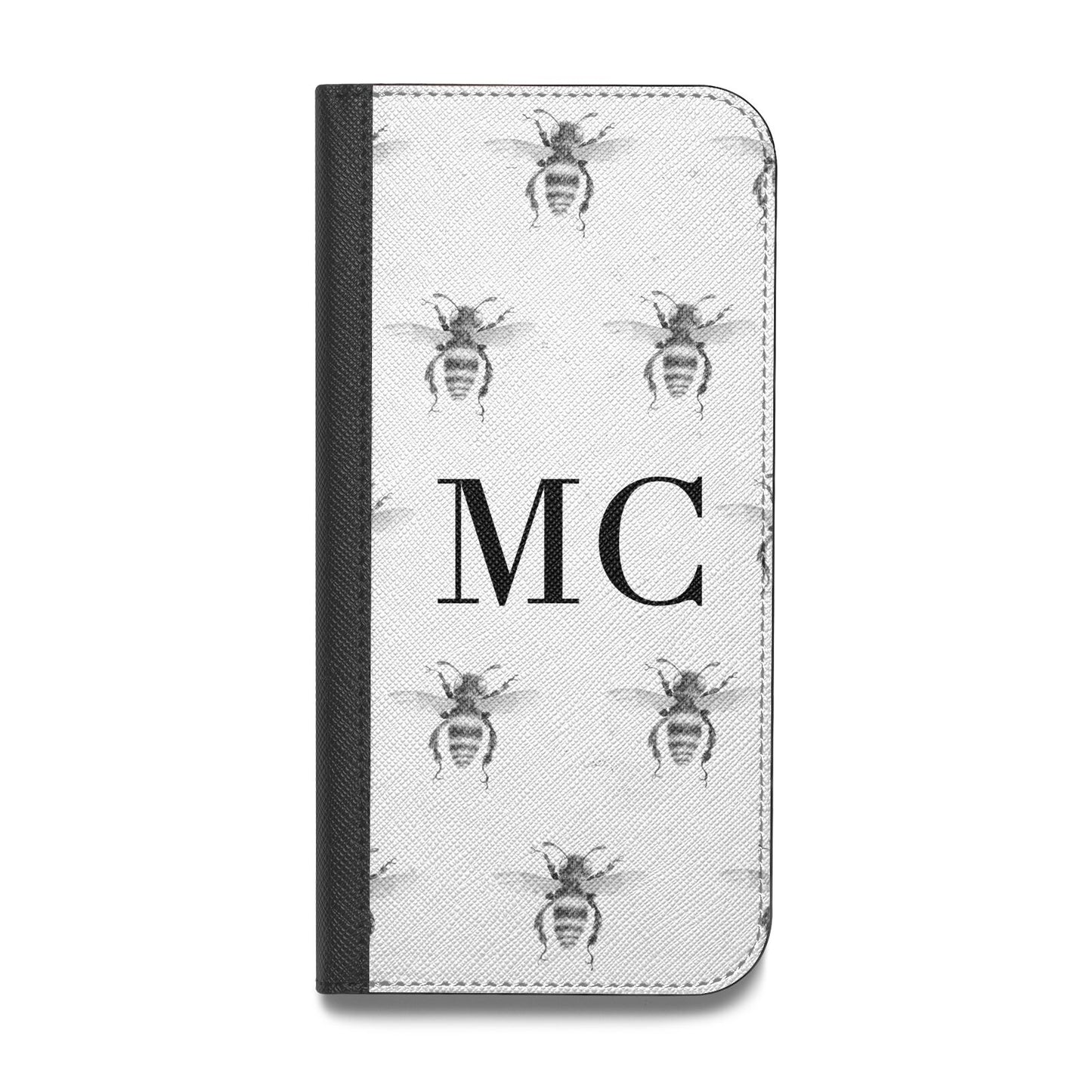 Monochrome Bees with Monogram Vegan Leather Flip iPhone Case