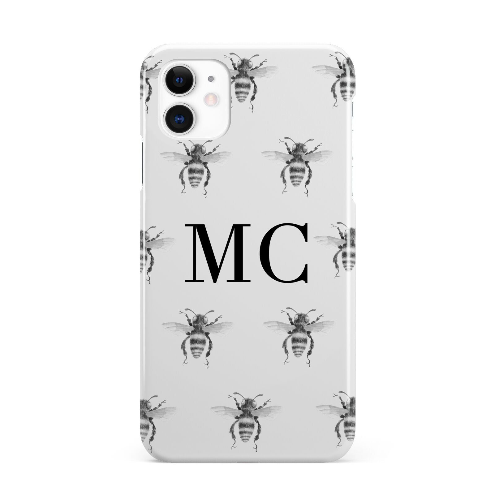 Monochrome Bees with Monogram iPhone 11 3D Snap Case