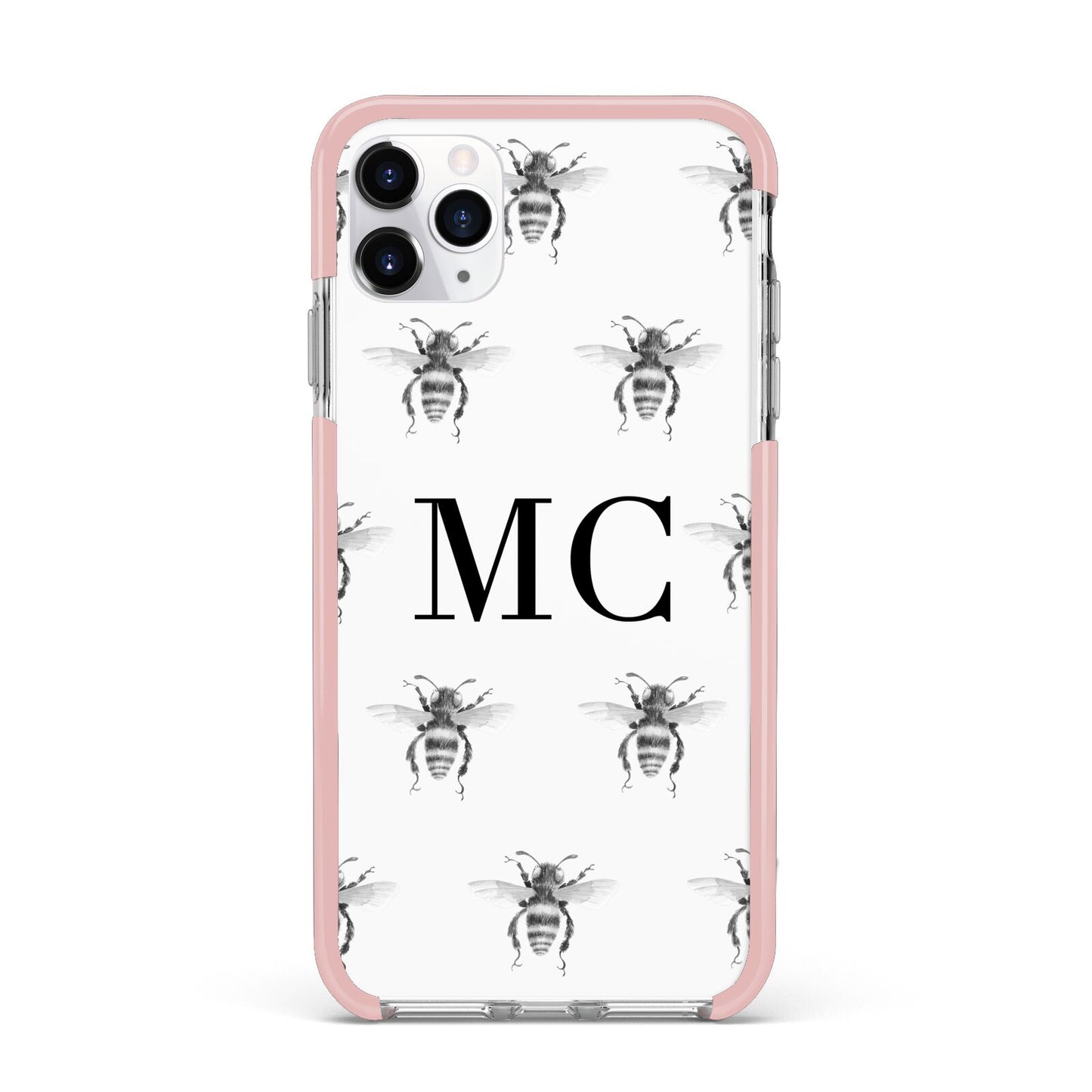 Monochrome Bees with Monogram iPhone 11 Pro Max Impact Pink Edge Case