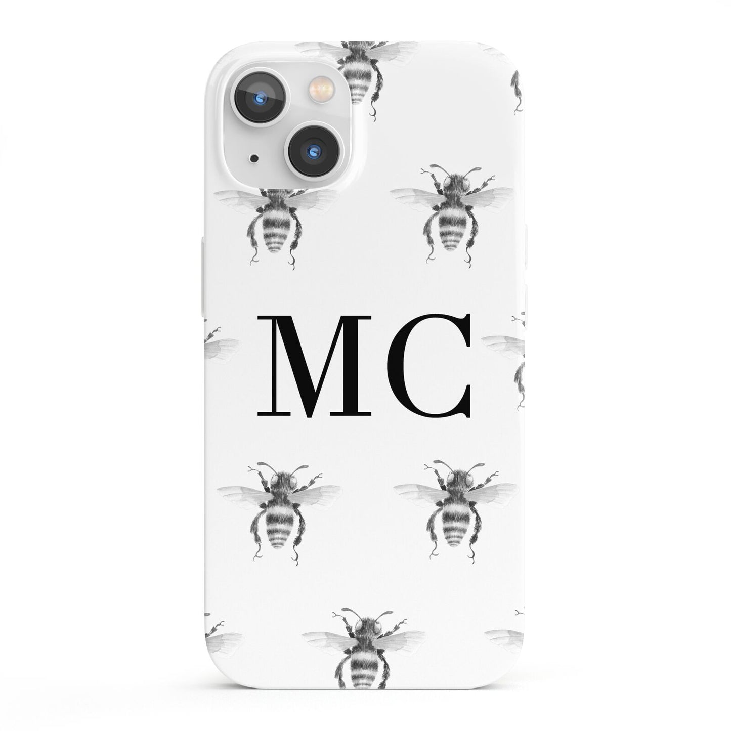 Monochrome Bees with Monogram iPhone 13 Full Wrap 3D Snap Case