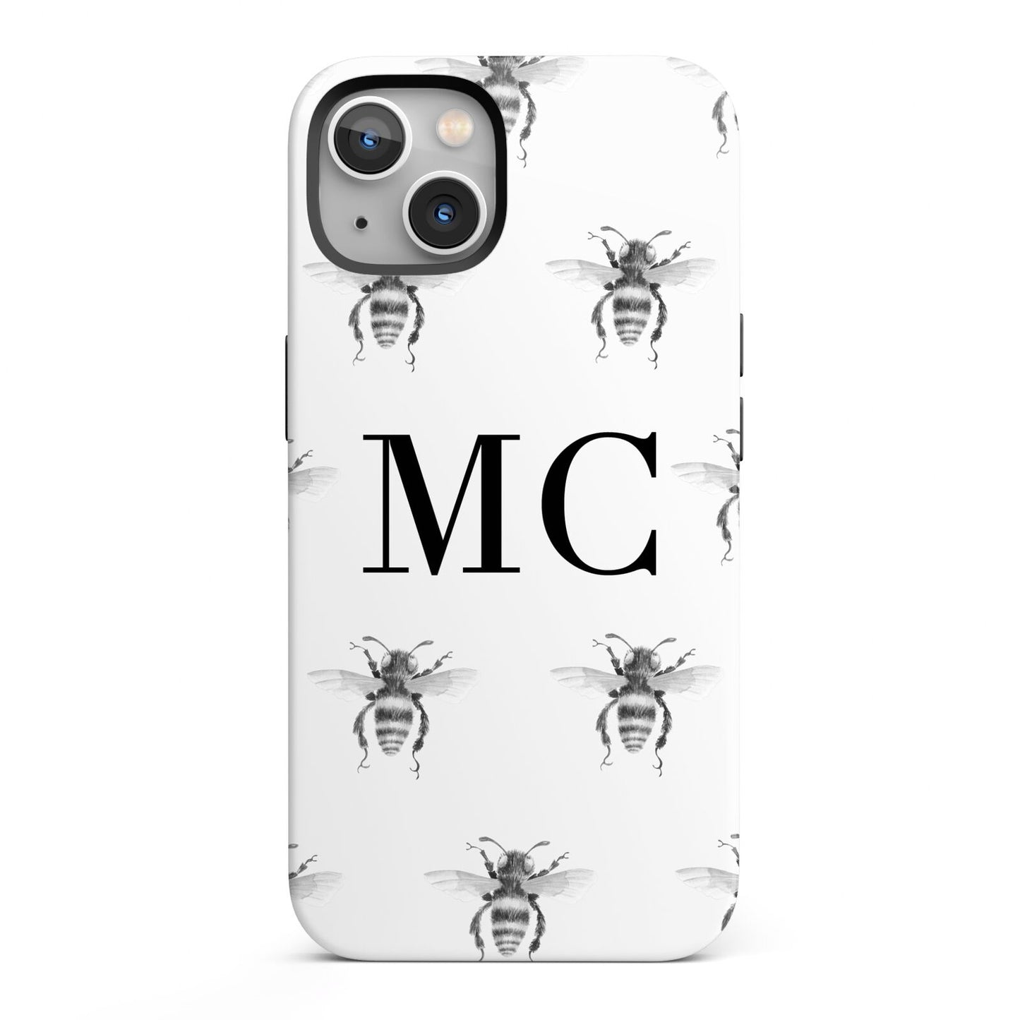 Monochrome Bees with Monogram iPhone 13 Full Wrap 3D Tough Case