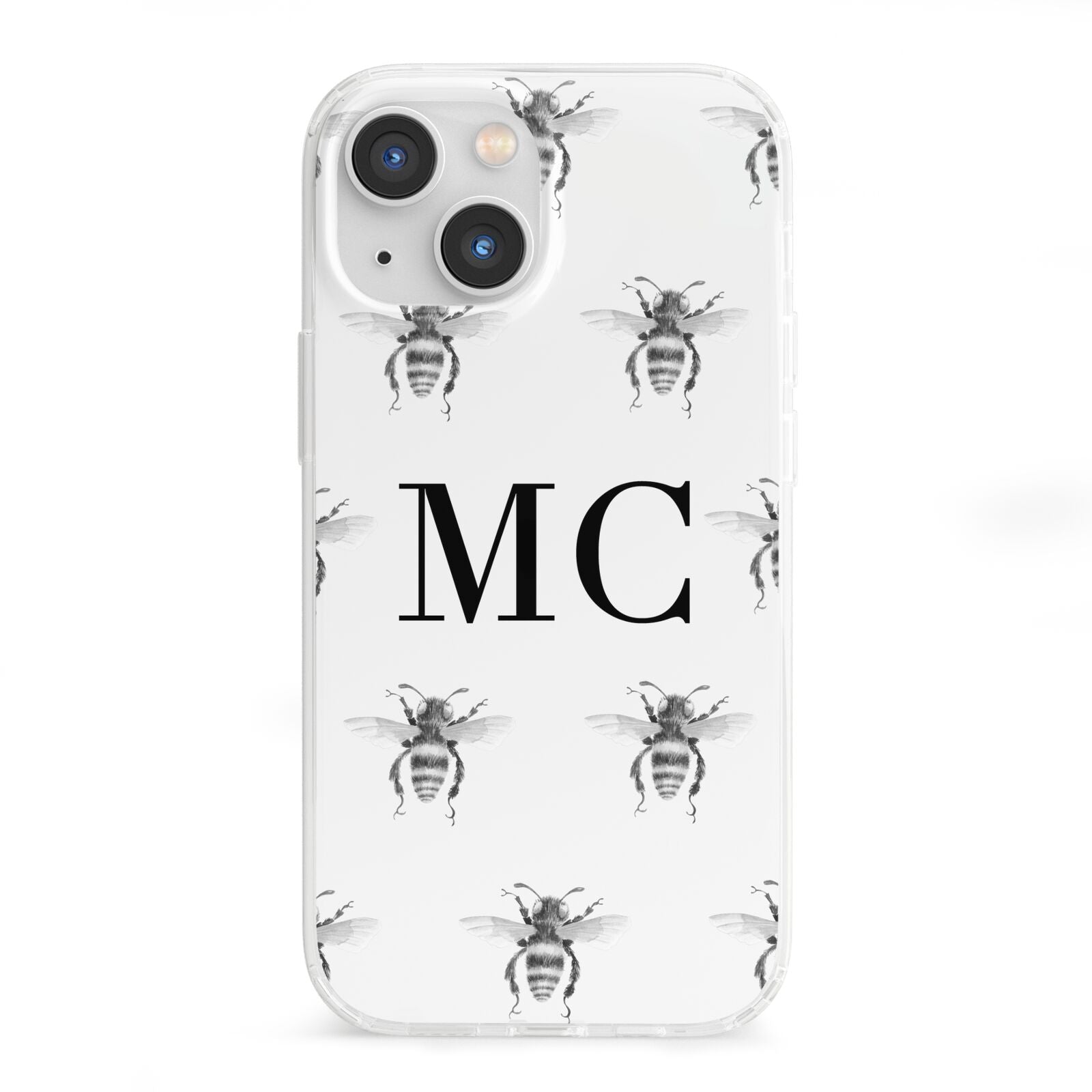 Monochrome Bees with Monogram iPhone 13 Mini Clear Bumper Case