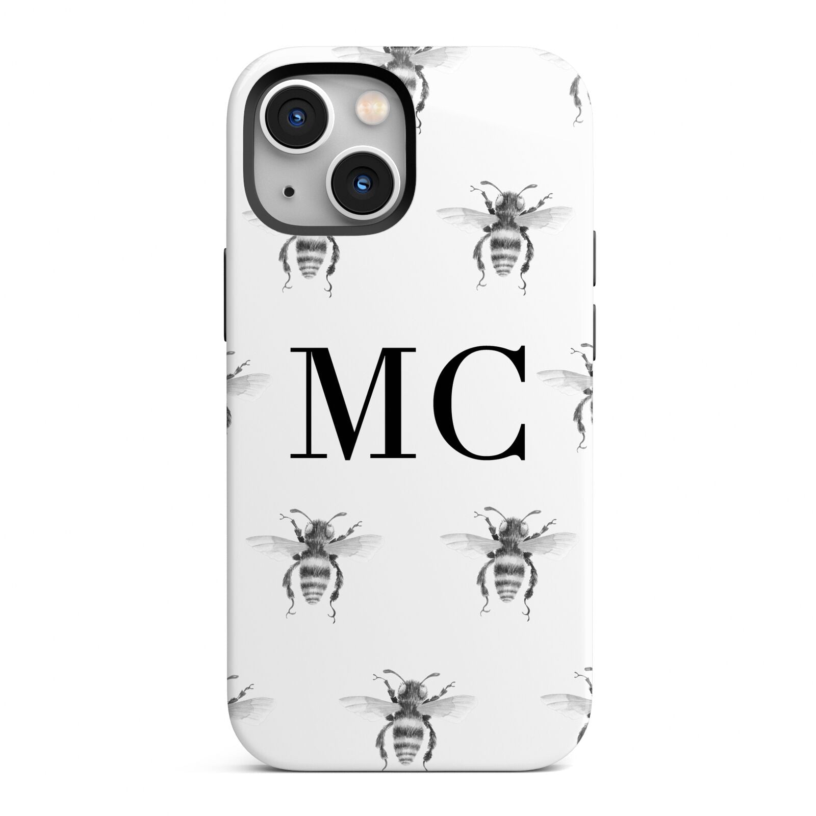 Monochrome Bees with Monogram iPhone 13 Mini Full Wrap 3D Tough Case