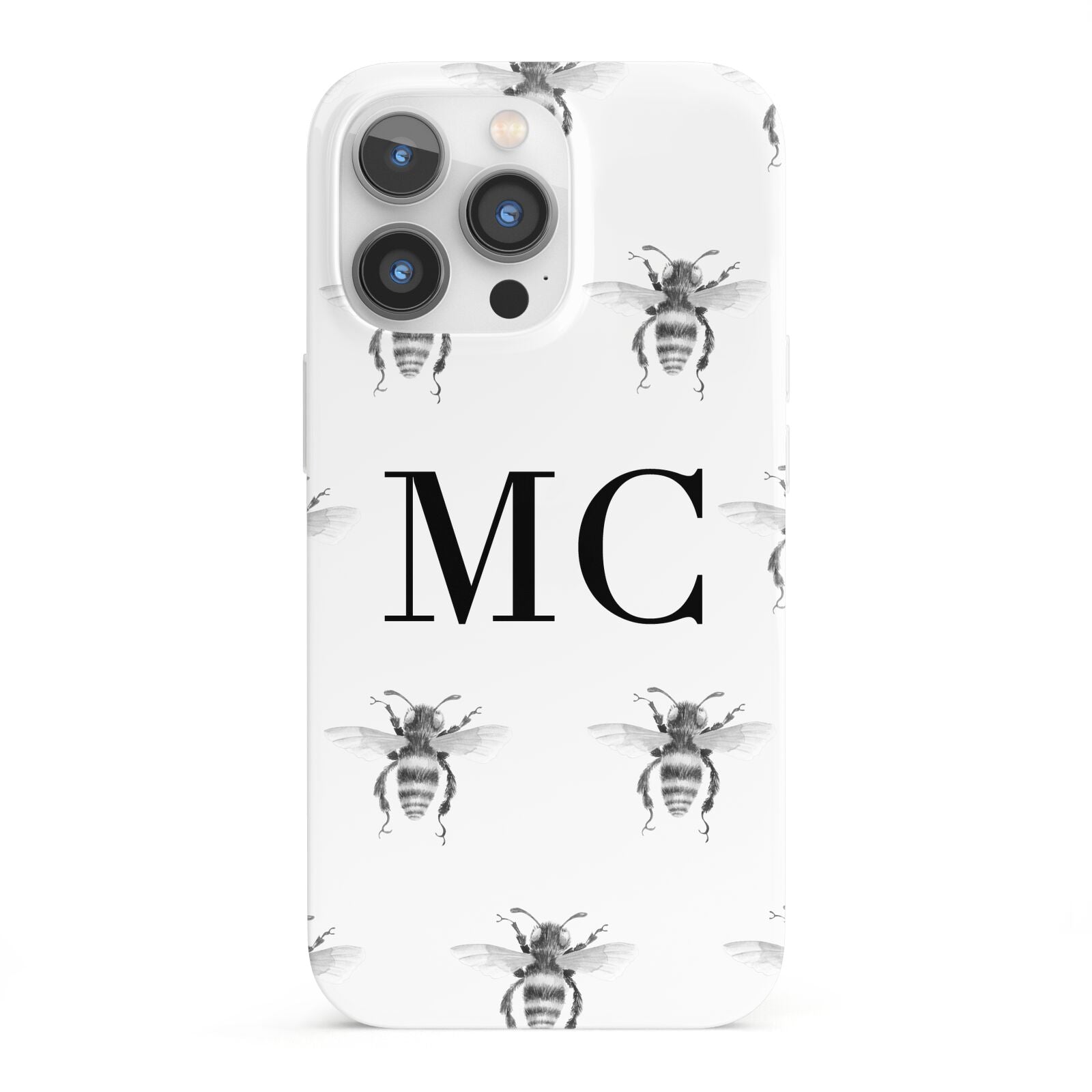 Monochrome Bees with Monogram iPhone 13 Pro Full Wrap 3D Snap Case