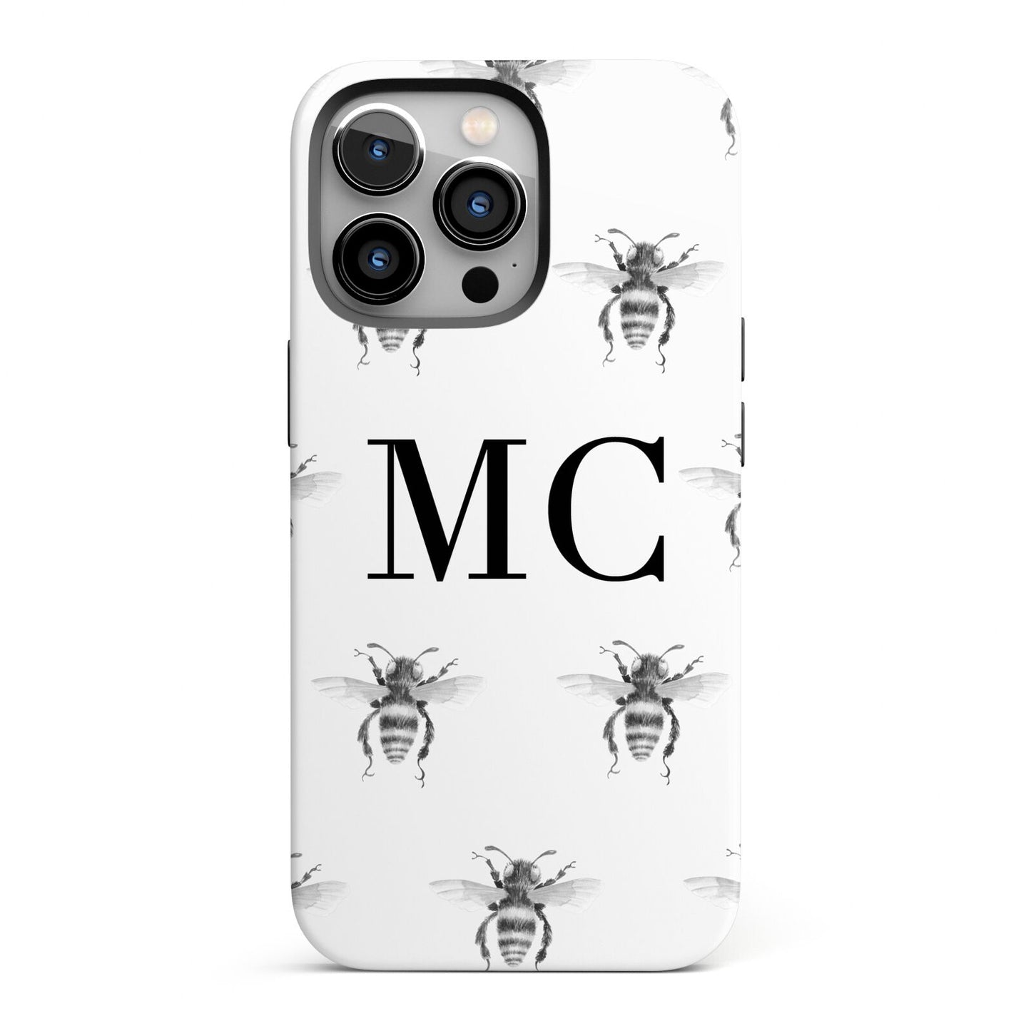 Monochrome Bees with Monogram iPhone 13 Pro Full Wrap 3D Tough Case