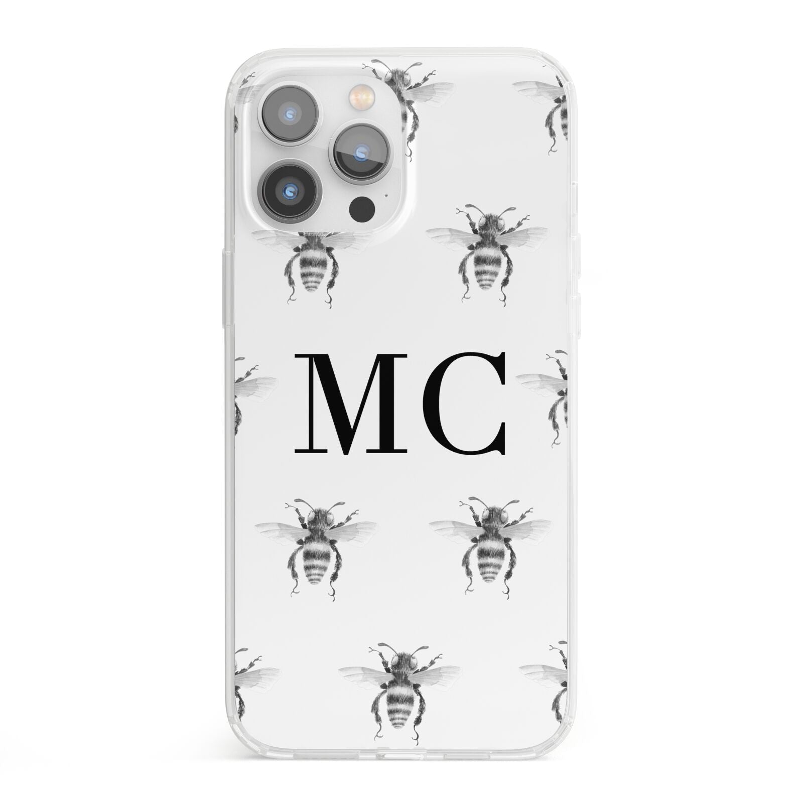 Monochrome Bees with Monogram iPhone 13 Pro Max Clear Bumper Case