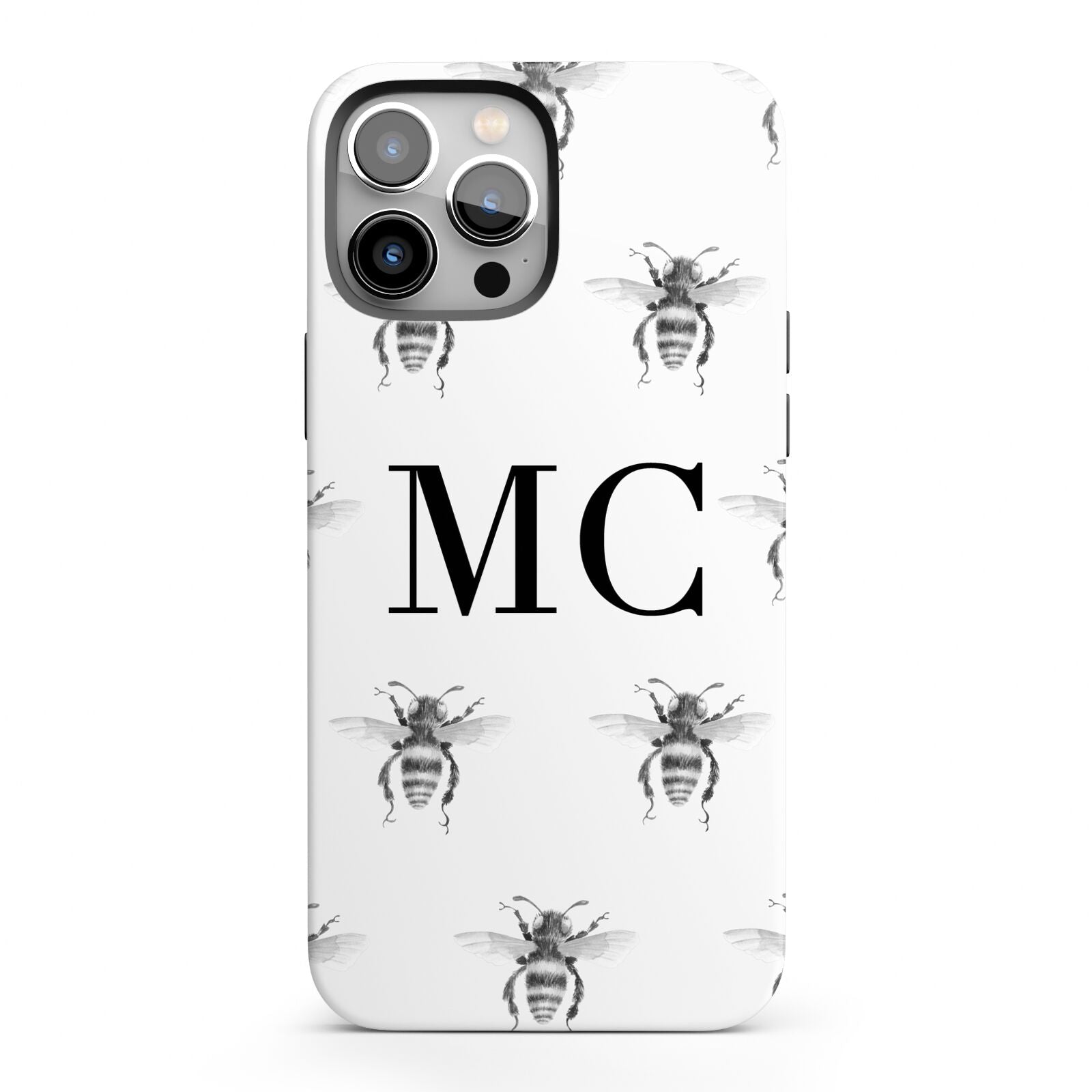 Monochrome Bees with Monogram iPhone 13 Pro Max Full Wrap 3D Tough Case