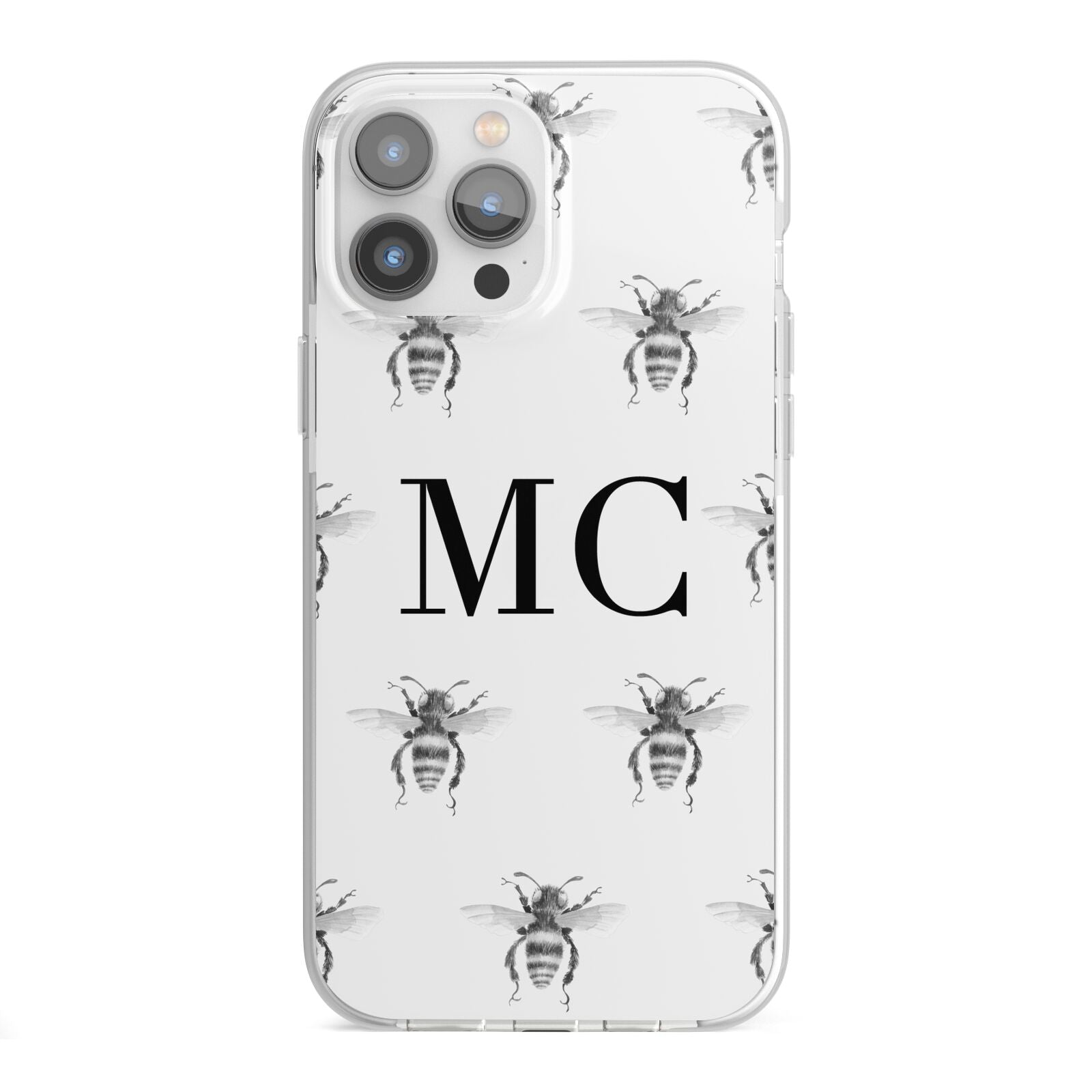 Monochrome Bees with Monogram iPhone 13 Pro Max TPU Impact Case with White Edges