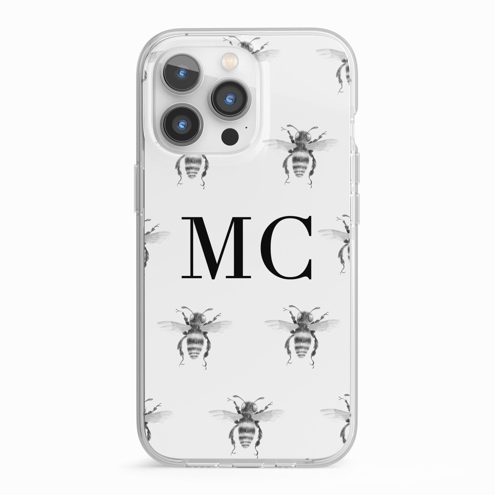 Monochrome Bees with Monogram iPhone 13 Pro TPU Impact Case with White Edges