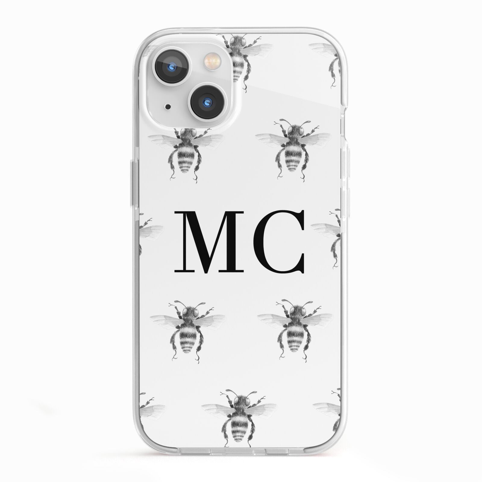 Monochrome Bees with Monogram iPhone 13 TPU Impact Case with White Edges