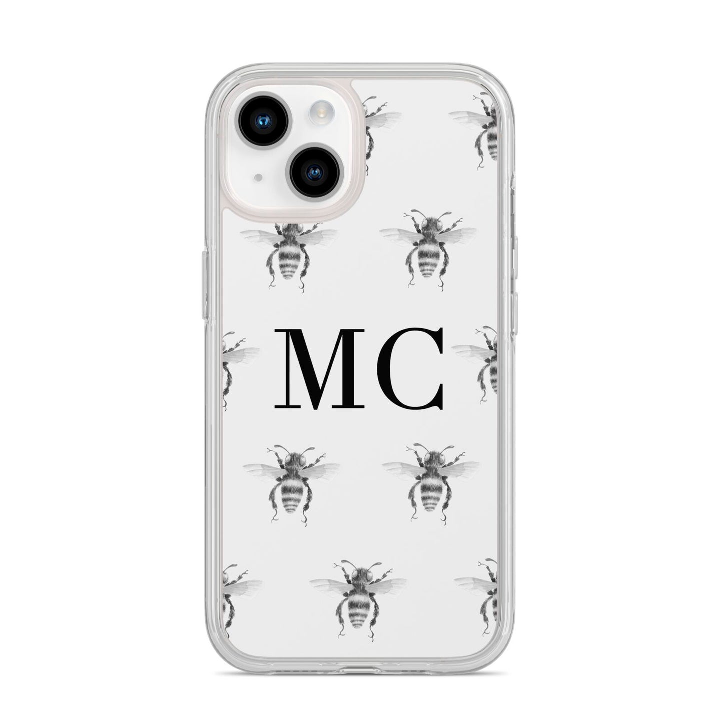 Monochrome Bees with Monogram iPhone 14 Clear Tough Case Starlight