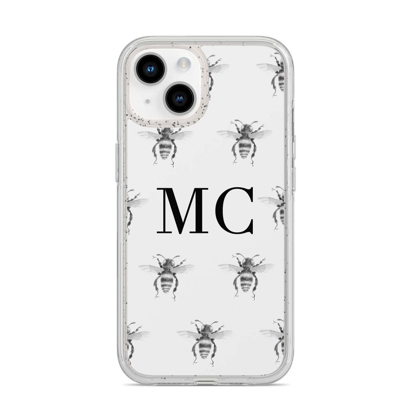 Monochrome Bees with Monogram iPhone 14 Glitter Tough Case Starlight