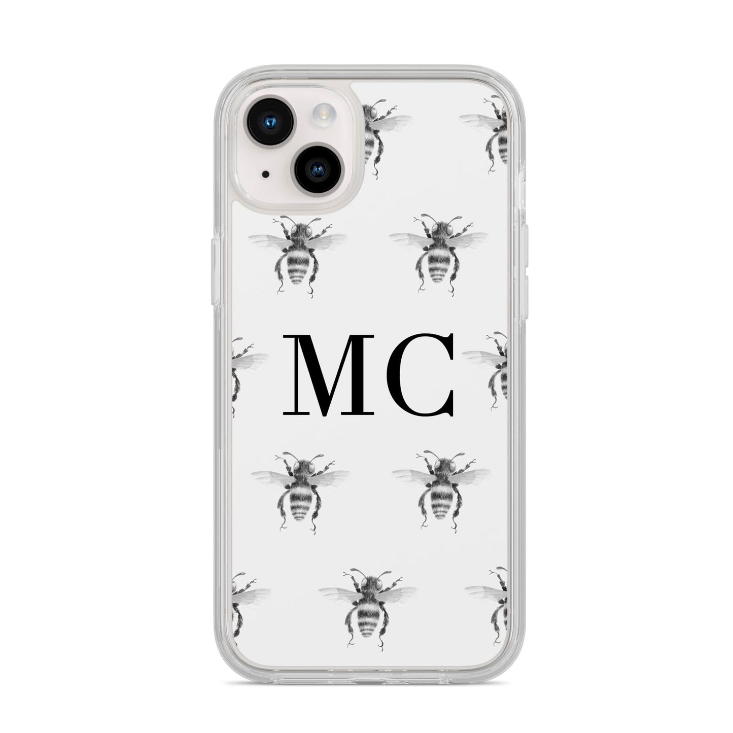 Monochrome Bees with Monogram iPhone 14 Plus Clear Tough Case Starlight