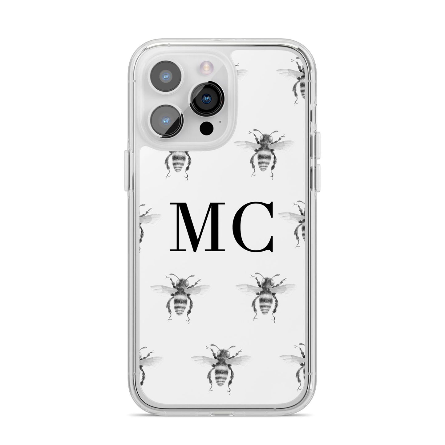 Monochrome Bees with Monogram iPhone 14 Pro Max Clear Tough Case Silver