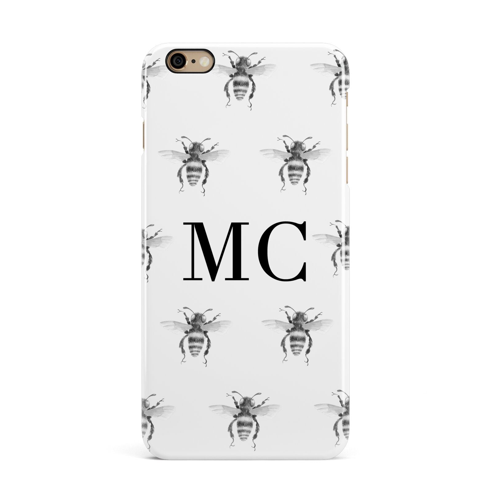 Monochrome Bees with Monogram iPhone 6 Plus 3D Snap Case on Gold Phone