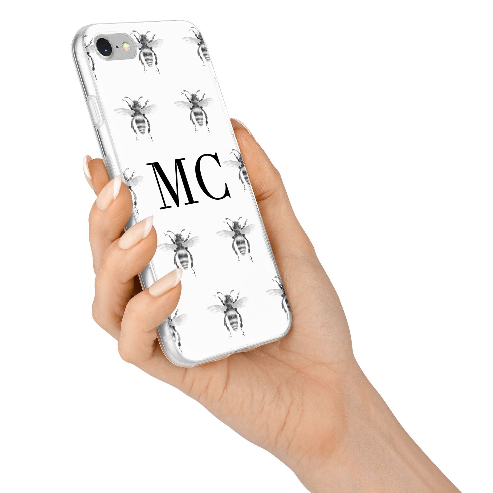 Monochrome Bees with Monogram iPhone 7 Bumper Case on Silver iPhone Alternative Image