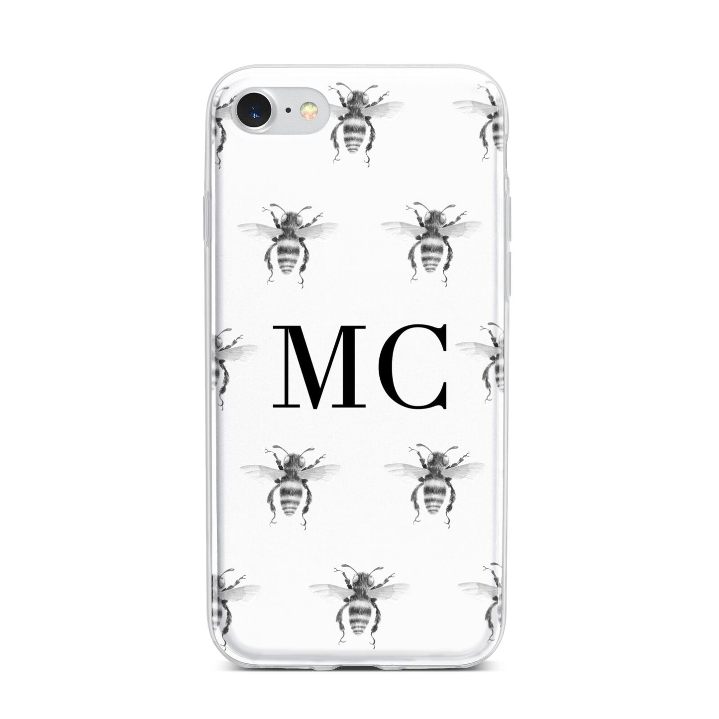 Monochrome Bees with Monogram iPhone 7 Bumper Case on Silver iPhone