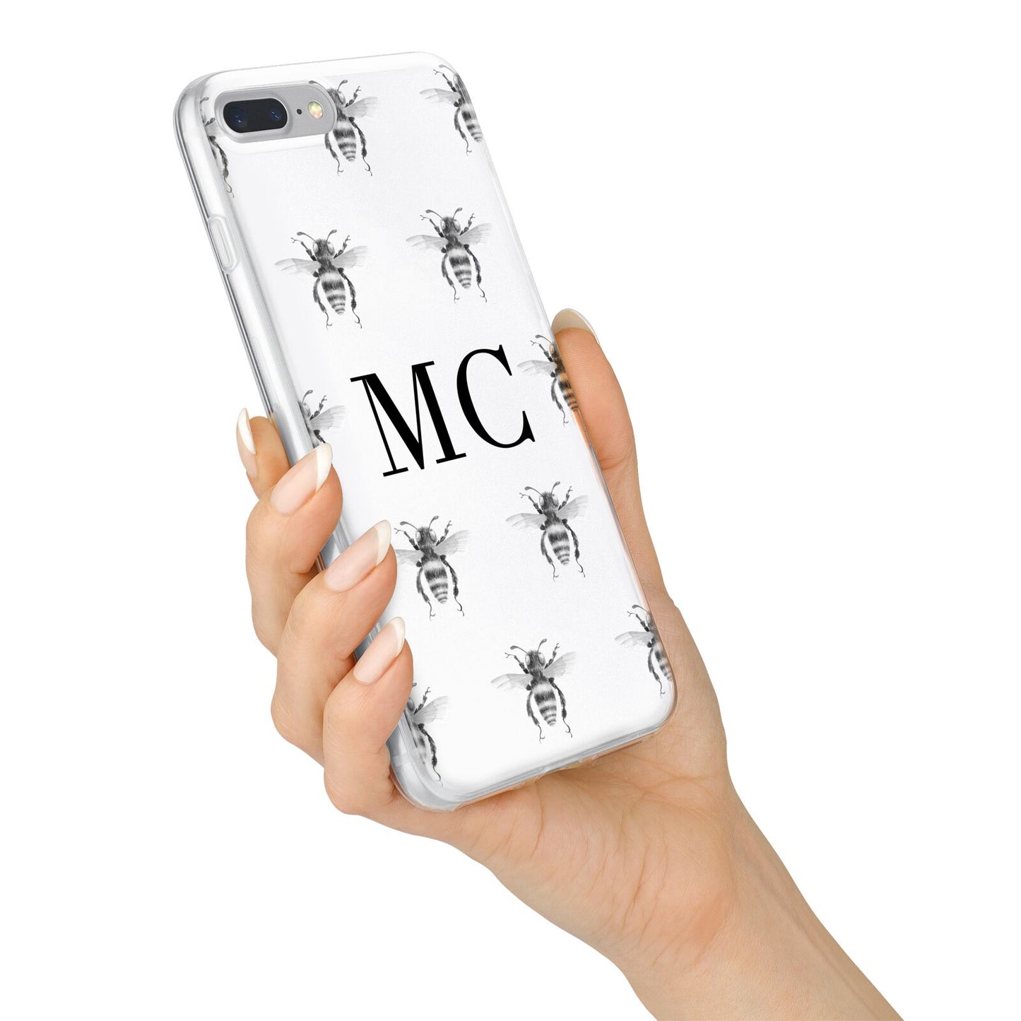 Monochrome Bees with Monogram iPhone 7 Plus Bumper Case on Silver iPhone Alternative Image