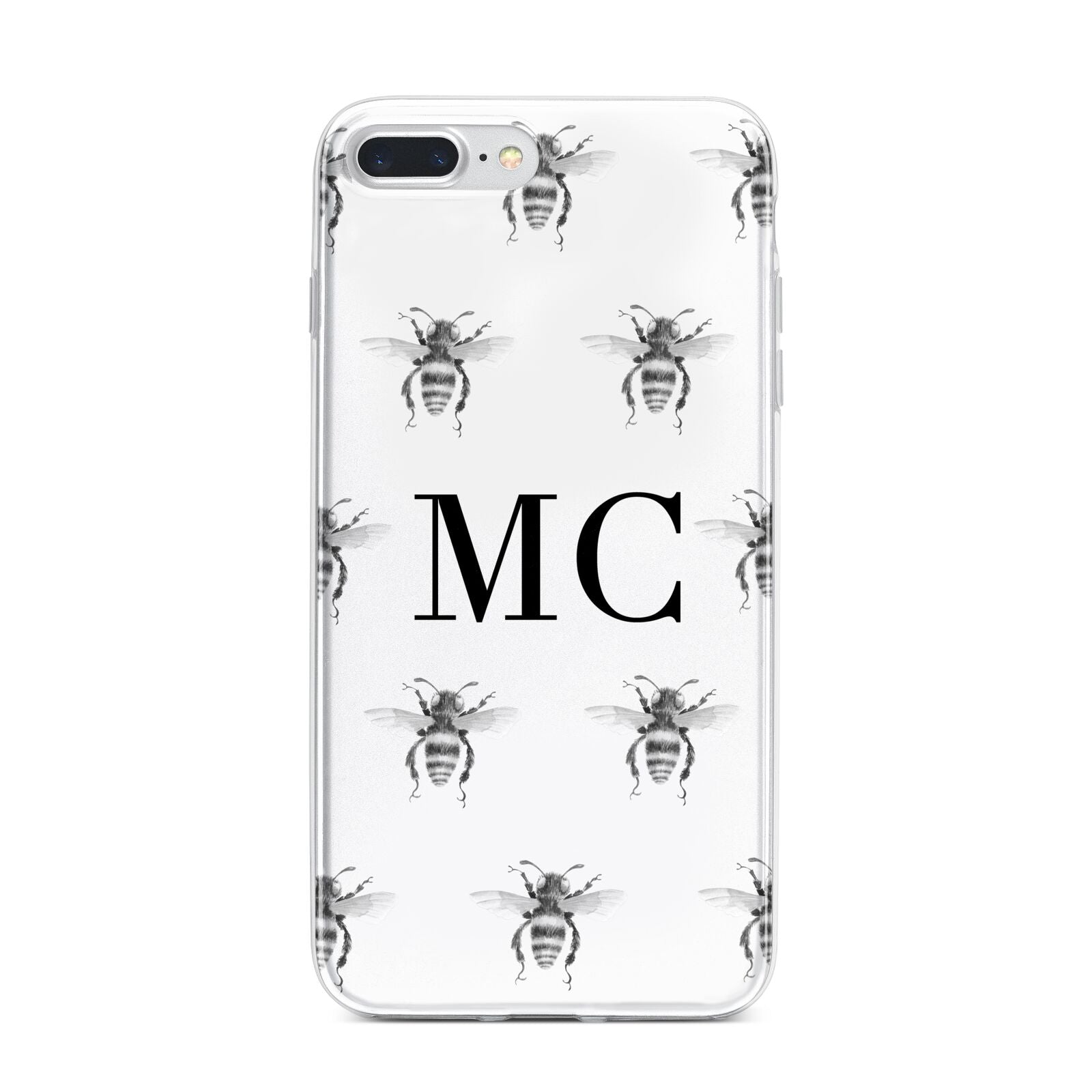 Monochrome Bees with Monogram iPhone 7 Plus Bumper Case on Silver iPhone