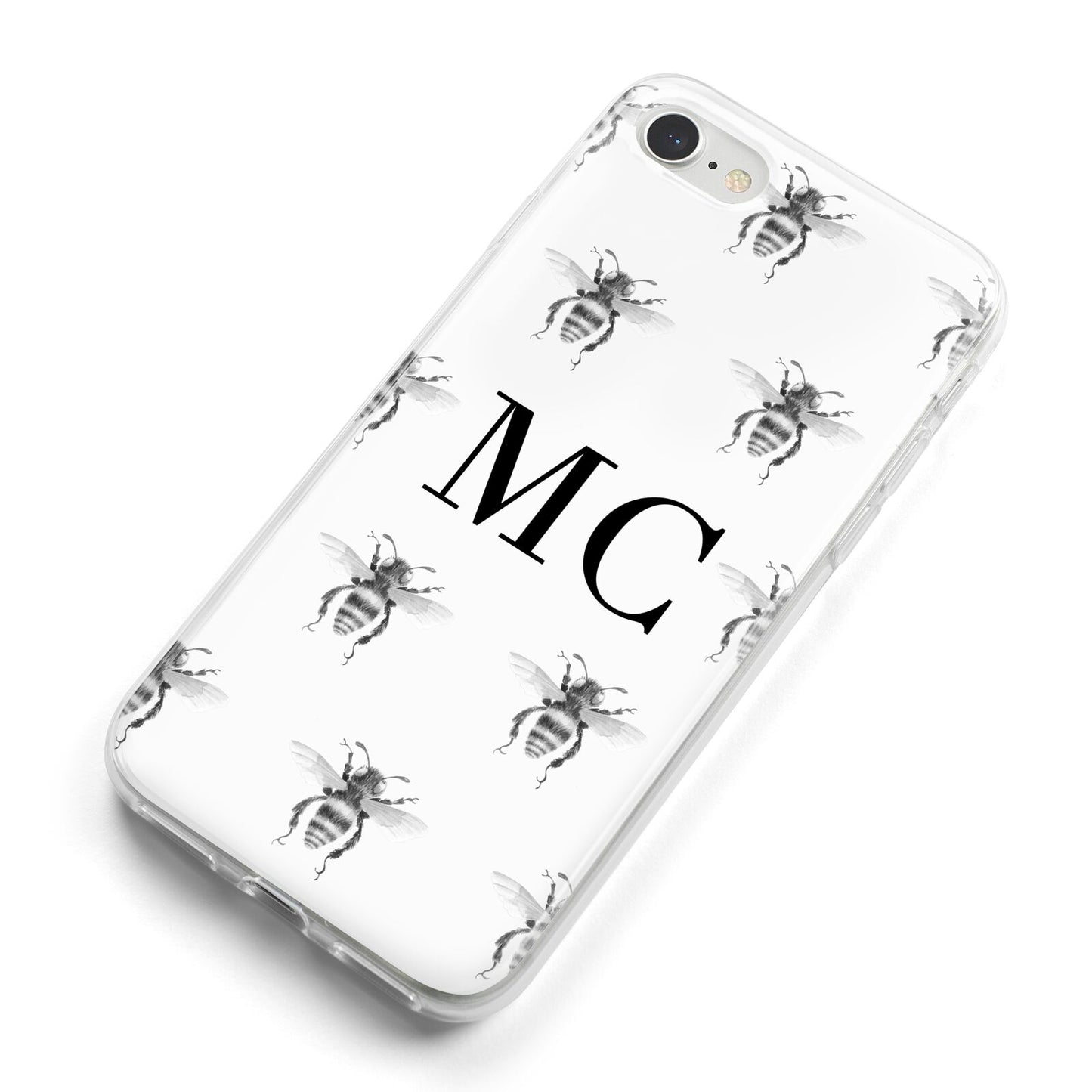 Monochrome Bees with Monogram iPhone 8 Bumper Case on Silver iPhone Alternative Image