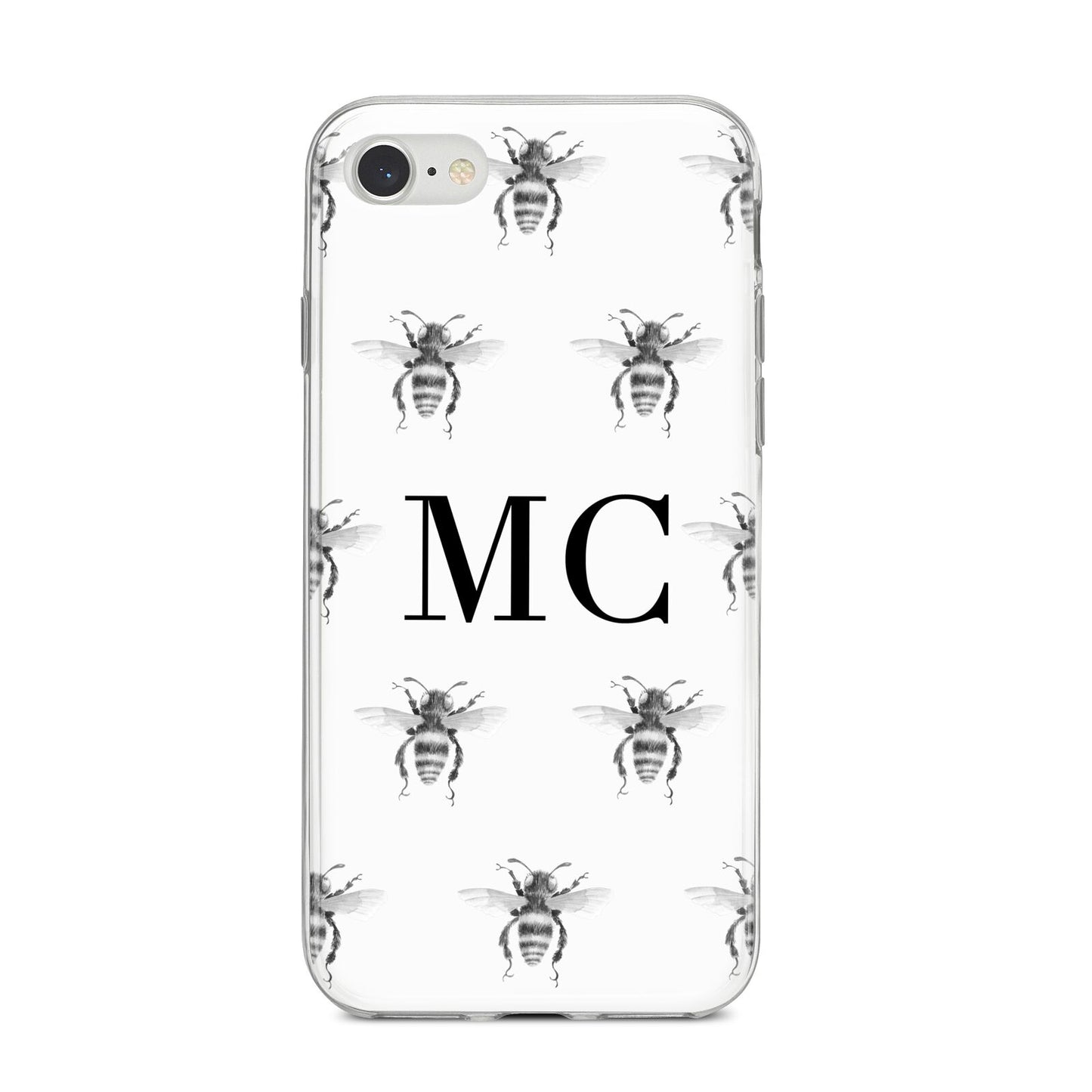 Monochrome Bees with Monogram iPhone 8 Bumper Case on Silver iPhone