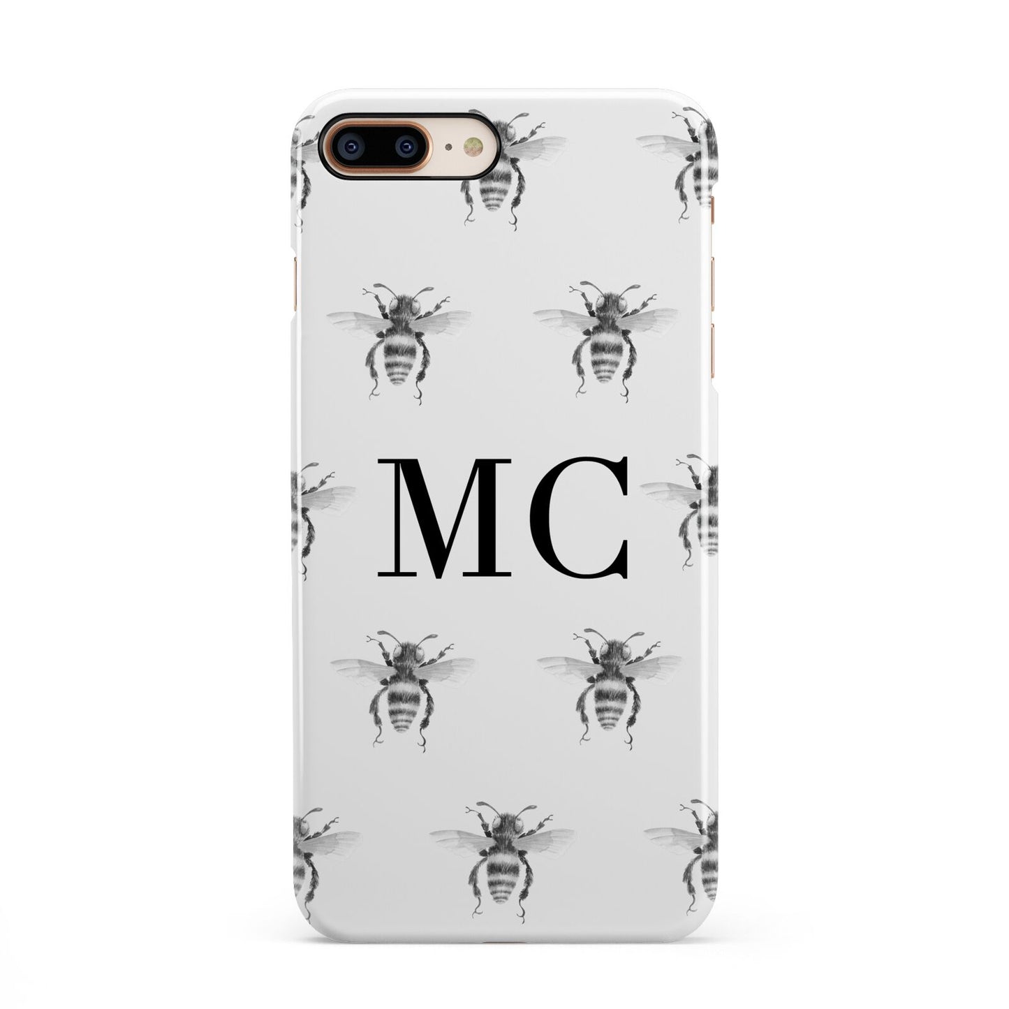 Monochrome Bees with Monogram iPhone 8 Plus 3D Snap Case on Gold Phone