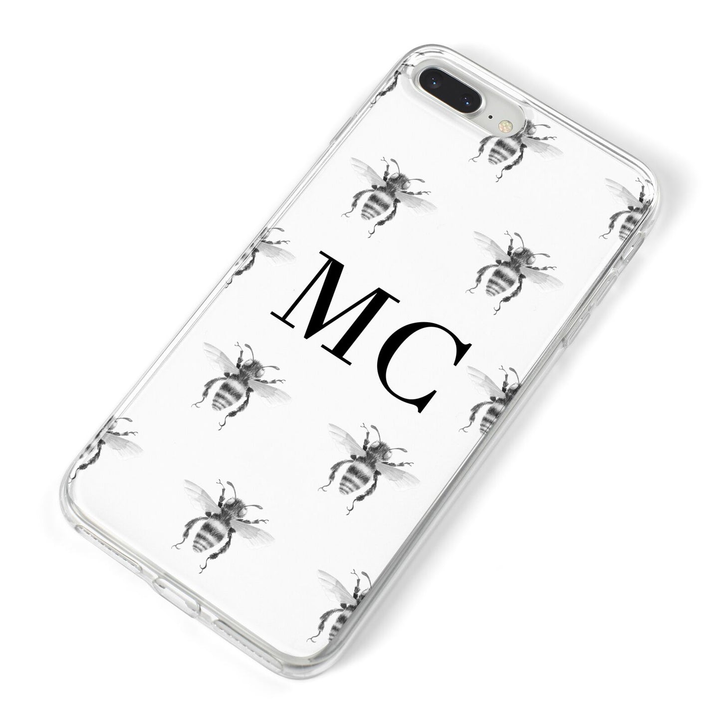 Monochrome Bees with Monogram iPhone 8 Plus Bumper Case on Silver iPhone Alternative Image