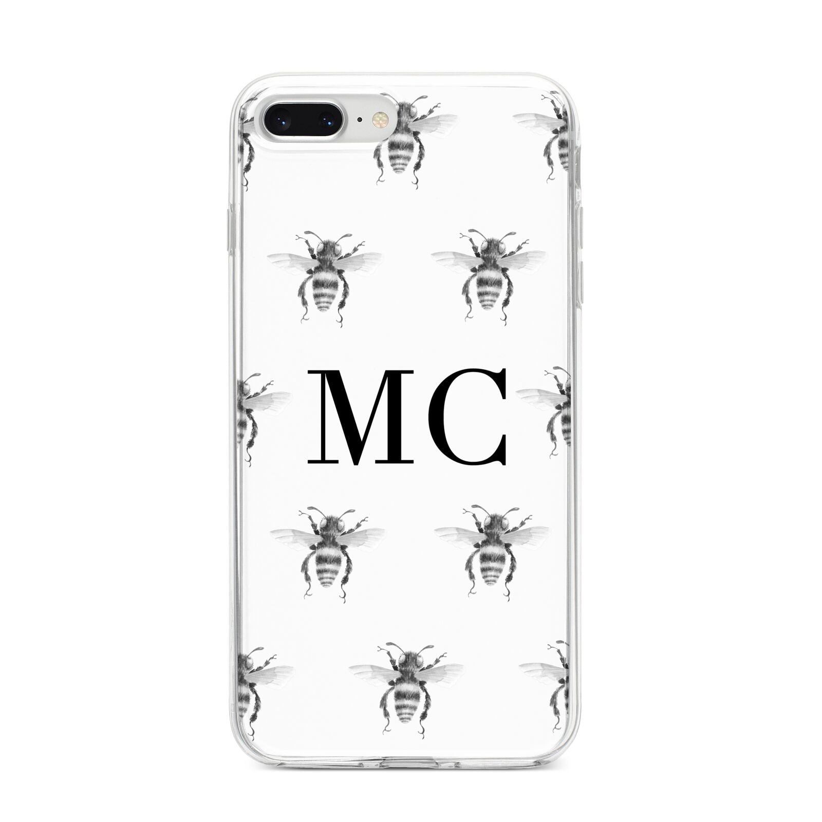 Monochrome Bees with Monogram iPhone 8 Plus Bumper Case on Silver iPhone