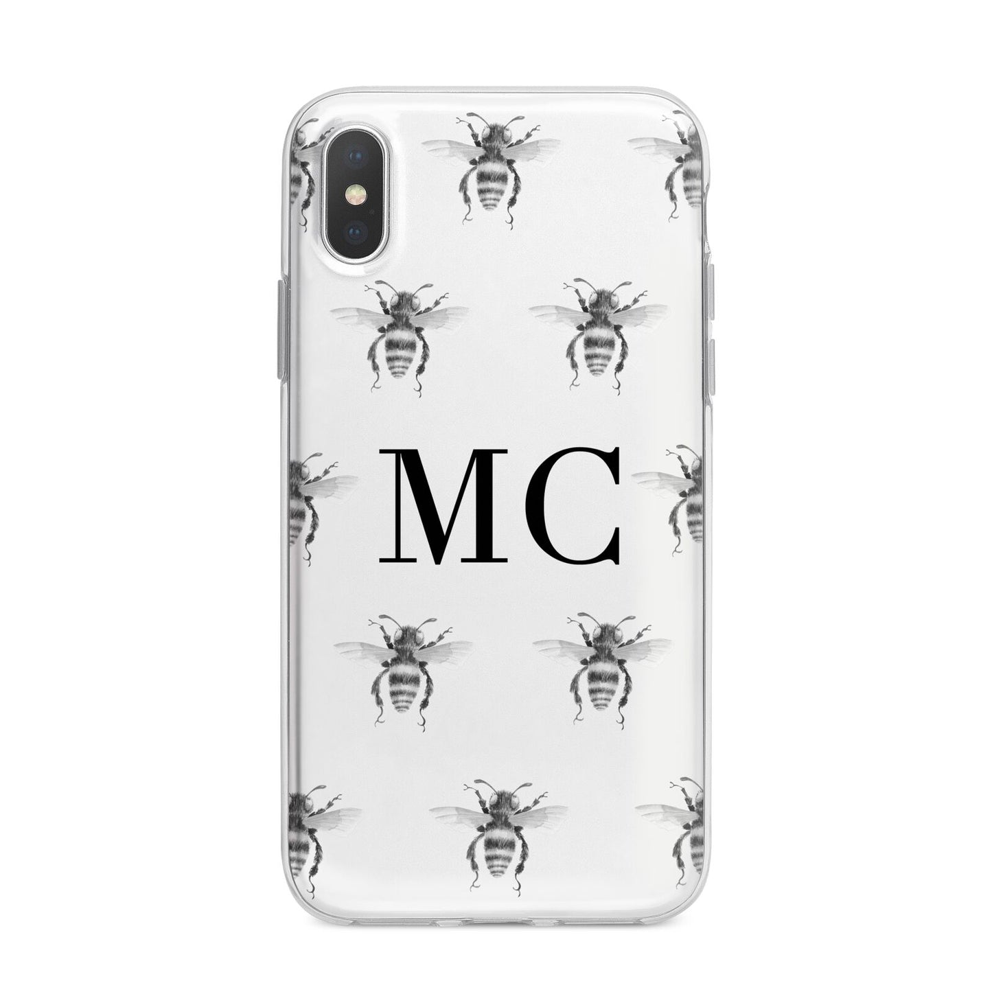 Monochrome Bees with Monogram iPhone X Bumper Case on Silver iPhone Alternative Image 1