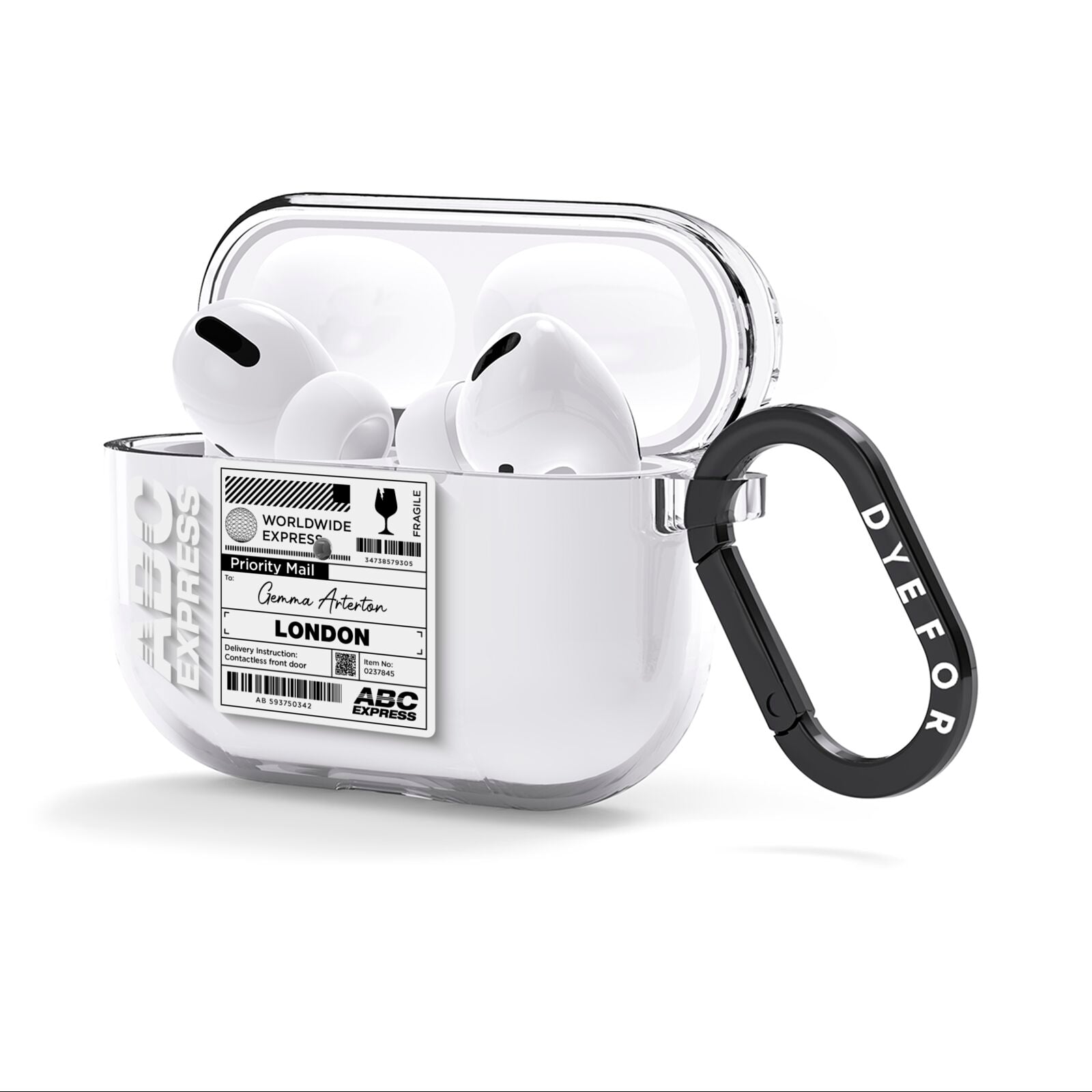 Monochrome Courier Label with Name AirPods Clear Case 3rd Gen Side Image