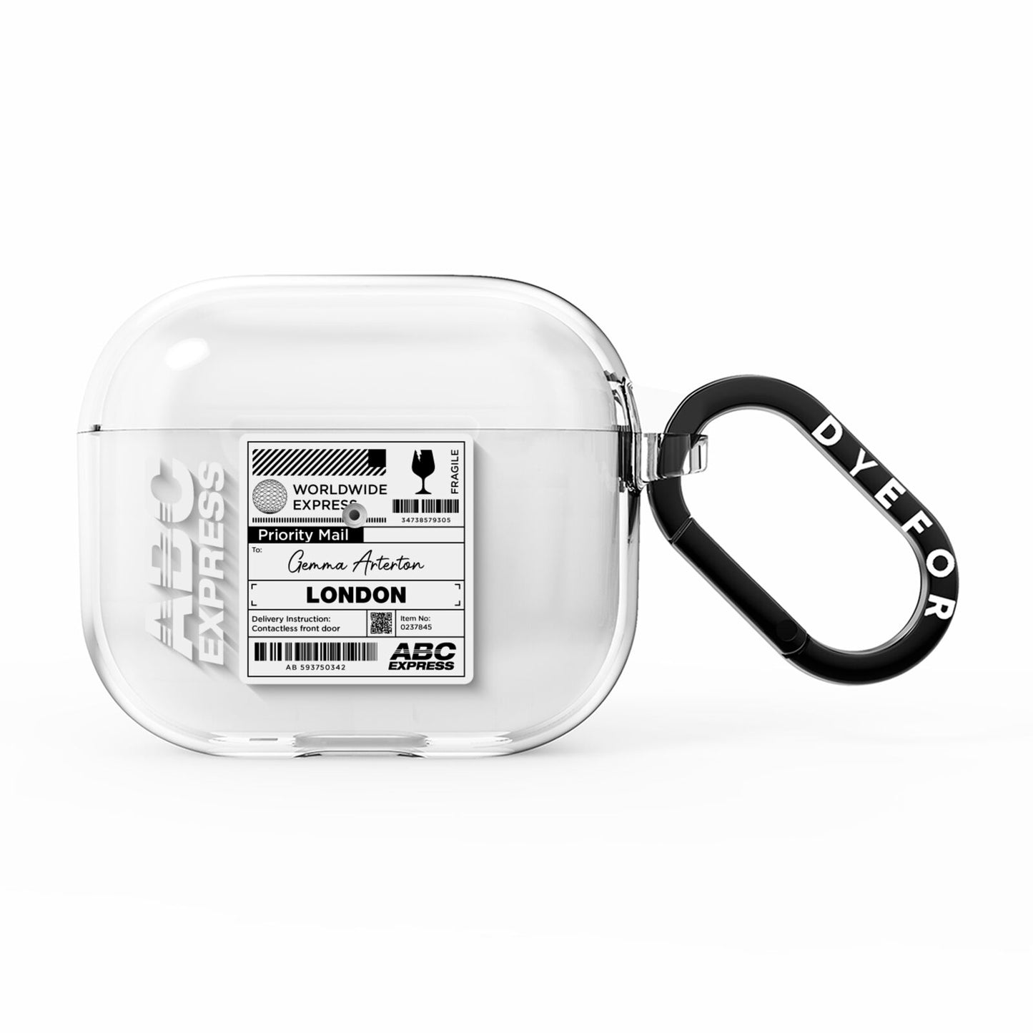 Monochrome Courier Label with Name AirPods Clear Case 3rd Gen