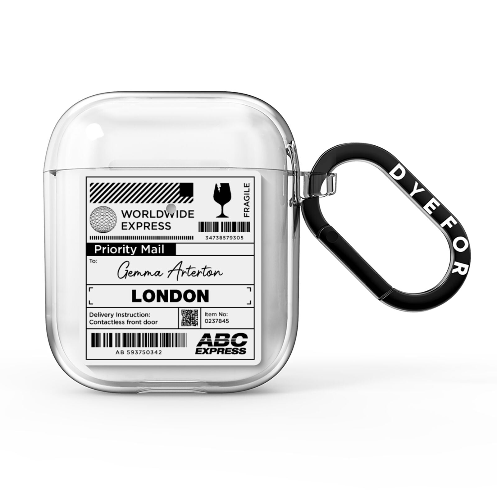 Monochrome Courier Label with Name AirPods Clear Case