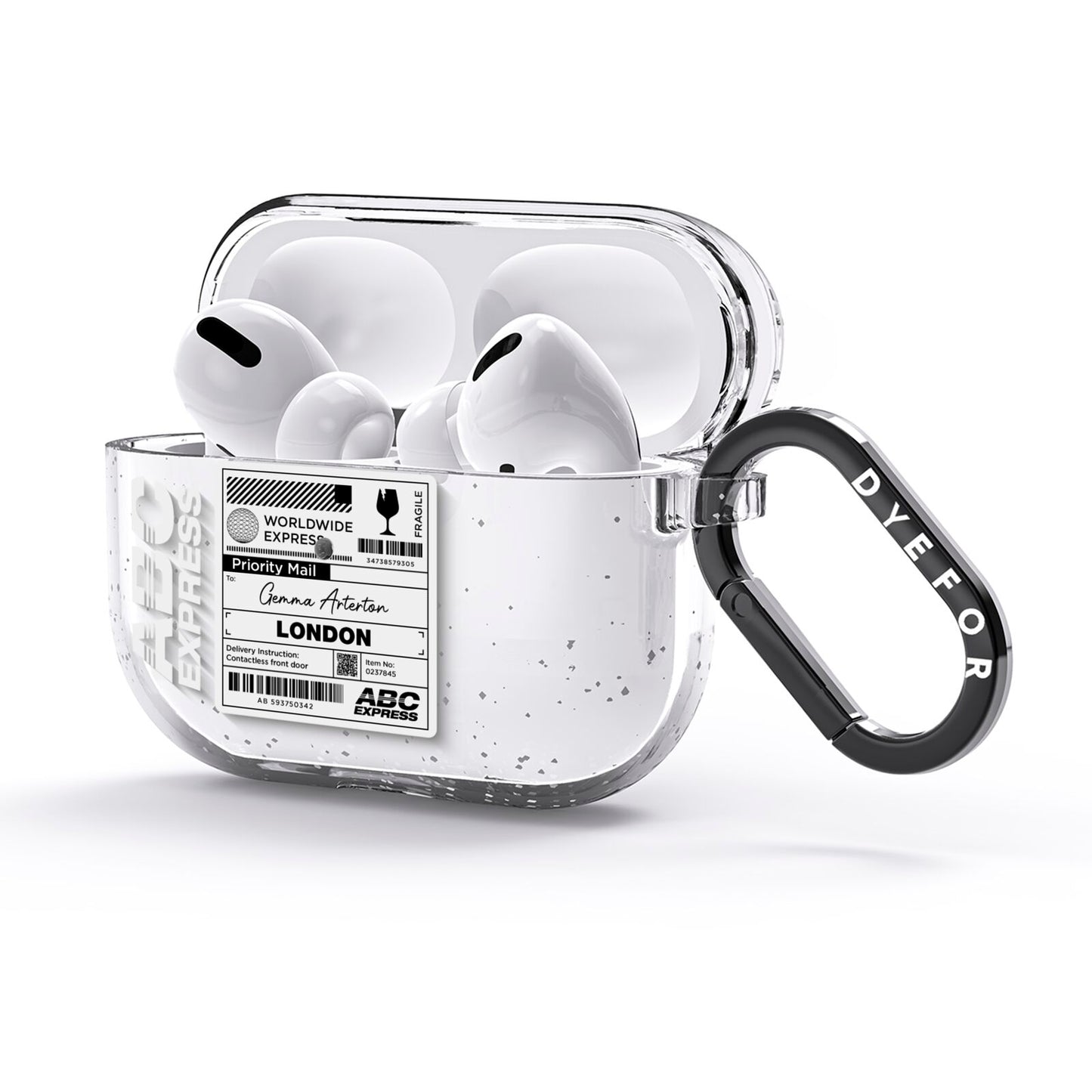 Monochrome Courier Label with Name AirPods Glitter Case 3rd Gen Side Image